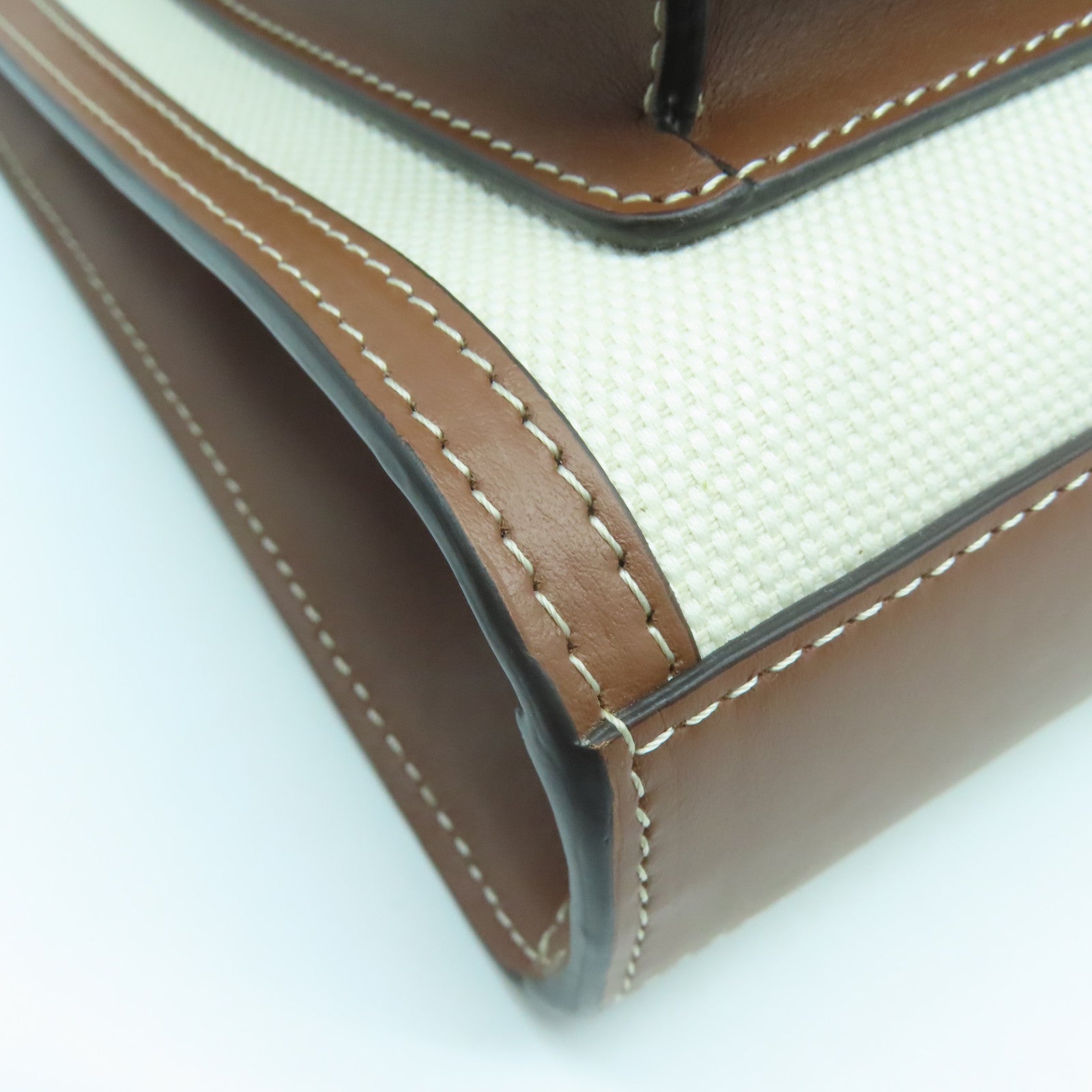 BURBERRY 皮革/帆布2 Way Shoulder Bag金扣手挽肩背兩用袋啡色/米色