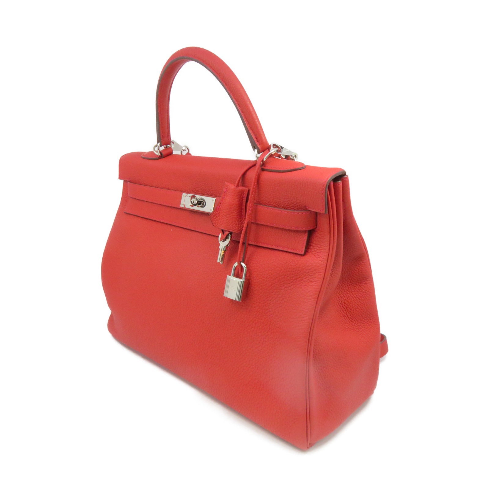 HERMES 【激減優惠】Togo皮革Kelly 35 2Way Shoulder Bag銀扣手挽肩背兩用袋Rouge Casaque紅色