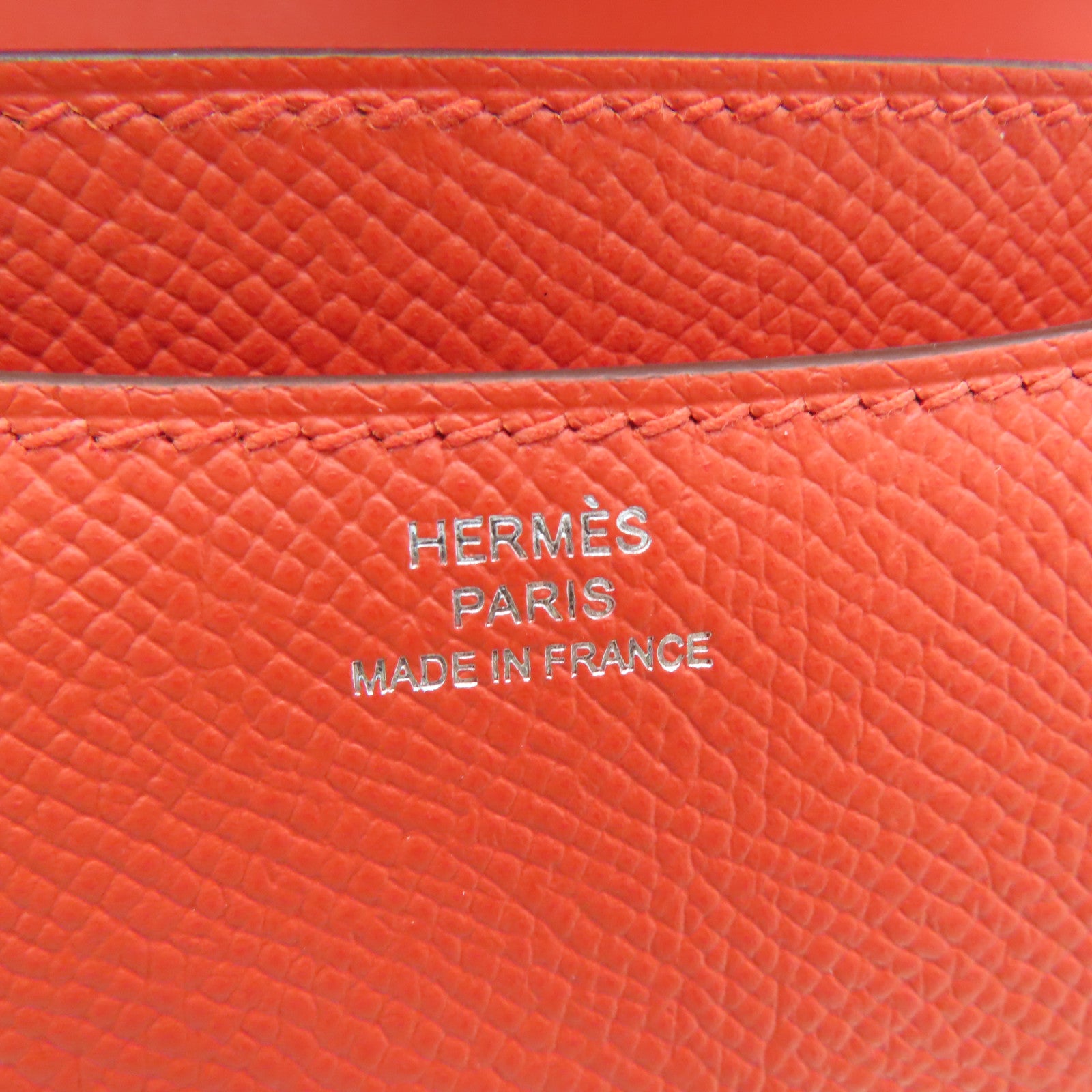 HERMES 【激减优惠】Epsom皮革Constace Mini银扣肩背袋Capucine/红色