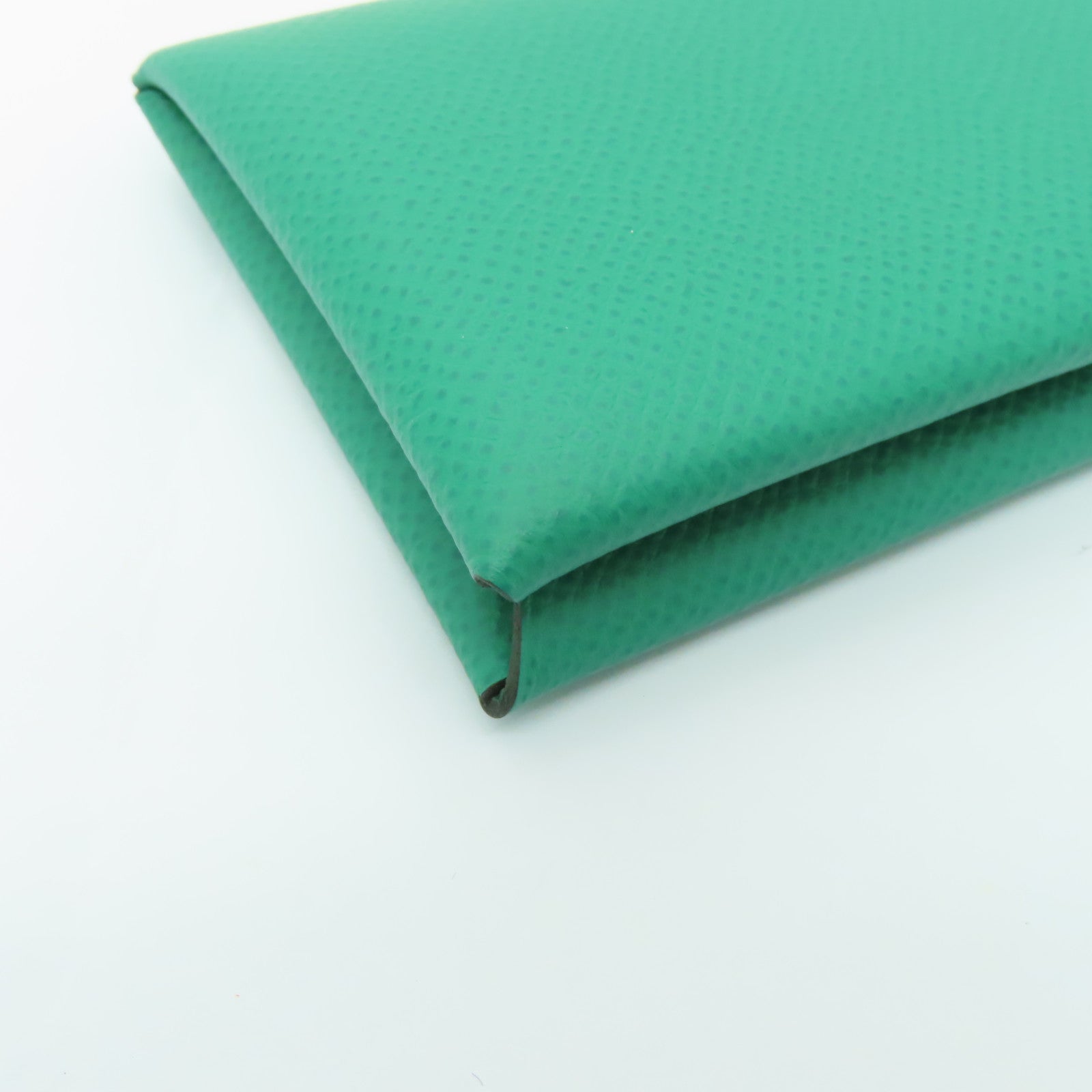 HERMES Epsom皮革Calvi Card Case銀扣卡片套Vert Jade綠色