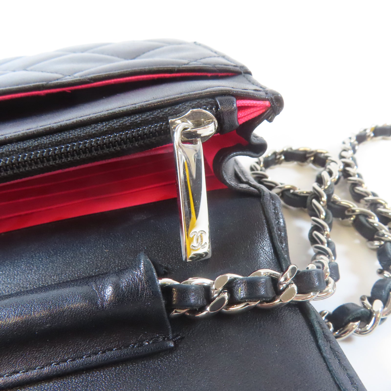 CHANEL 菱格牛皮皮革Cambon Wallet On Chain銀扣鏈帶肩背袋黑色