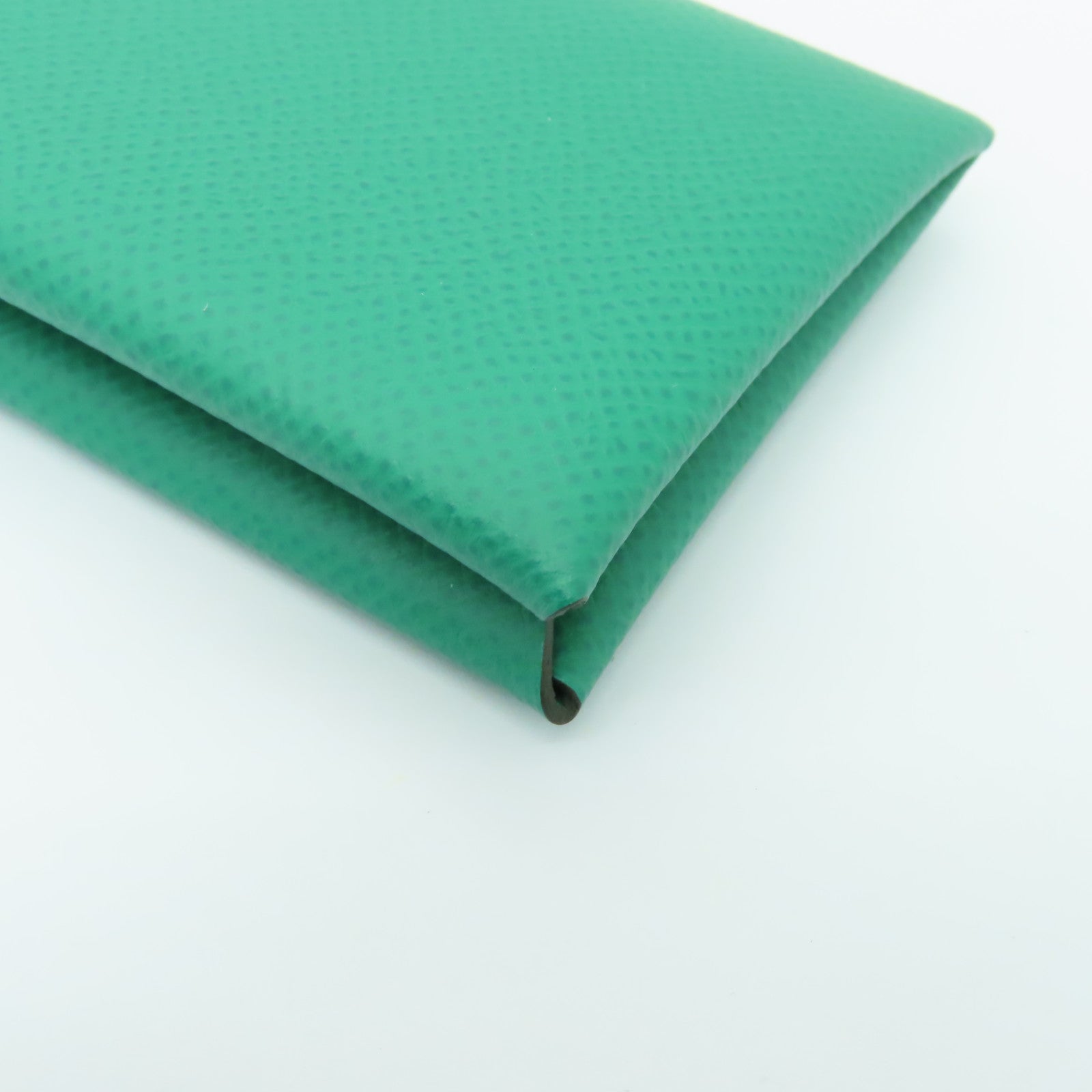 HERMES Epsom皮革Calvi Card Case銀扣卡片套Vert Jade綠色