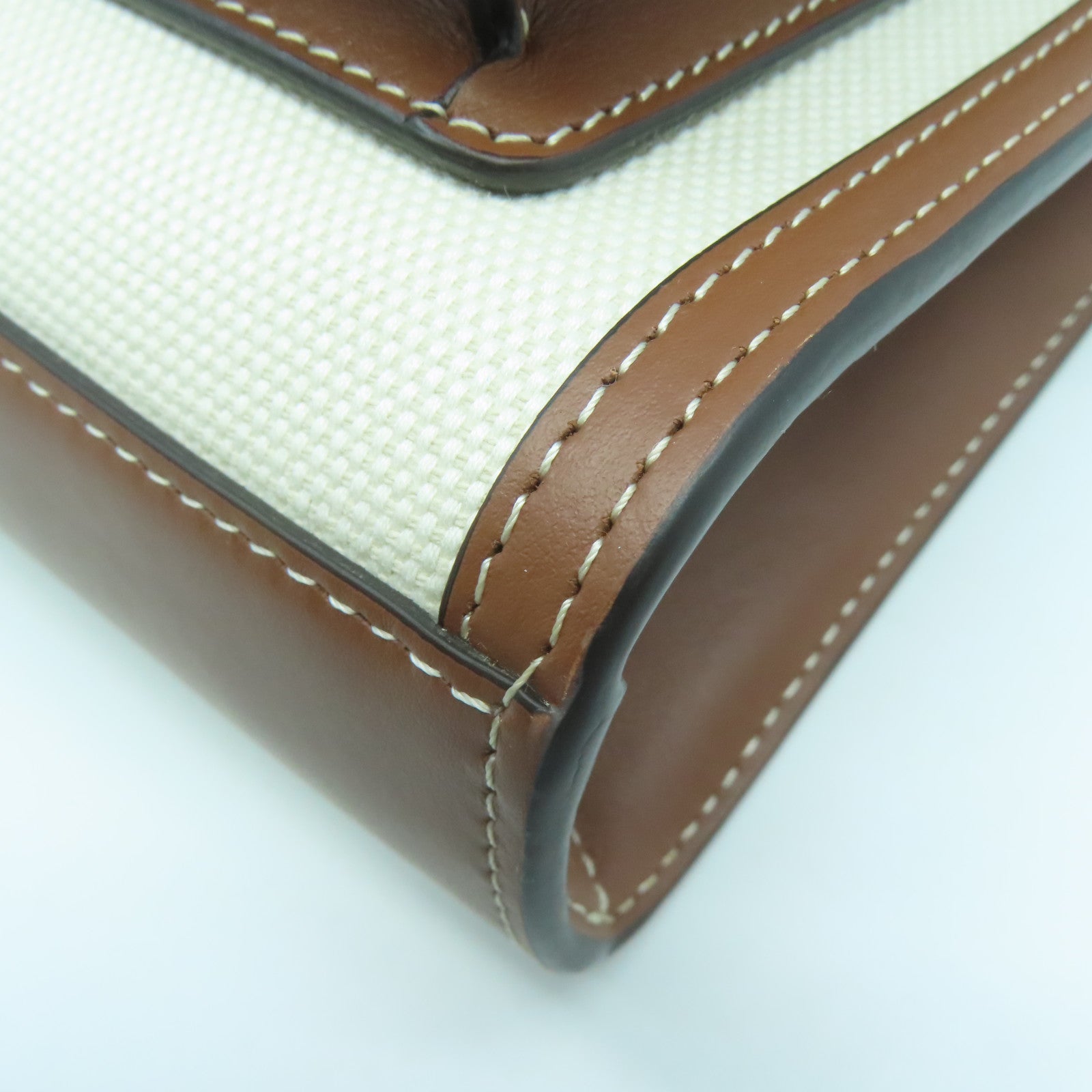 BURBERRY 皮革/帆布2 Way Shoulder Bag金扣手挽肩背兩用袋啡色/米色