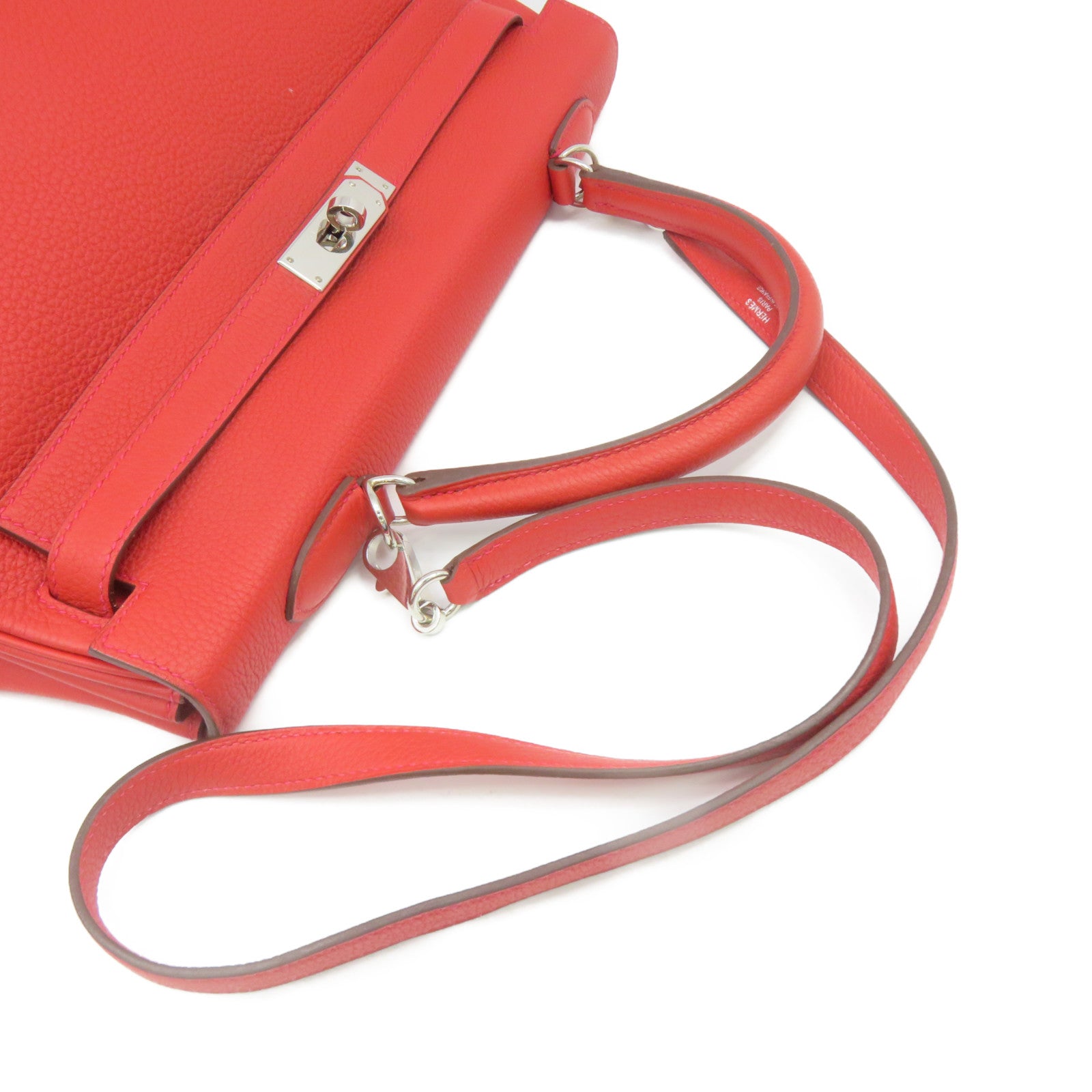 HERMES 【激減優惠】Togo皮革Kelly 35 2Way Shoulder Bag銀扣手挽肩背兩用袋Rouge Casaque紅色