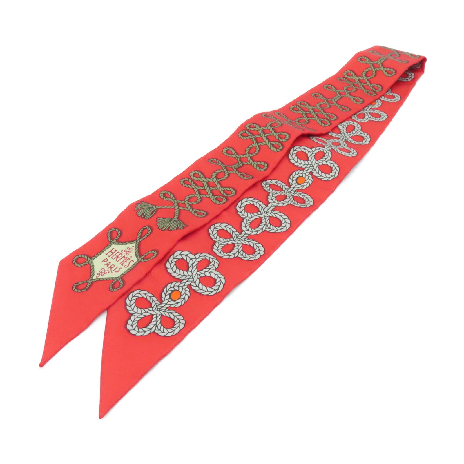 HERMES 絲質Twilly絲巾紅色/彩色