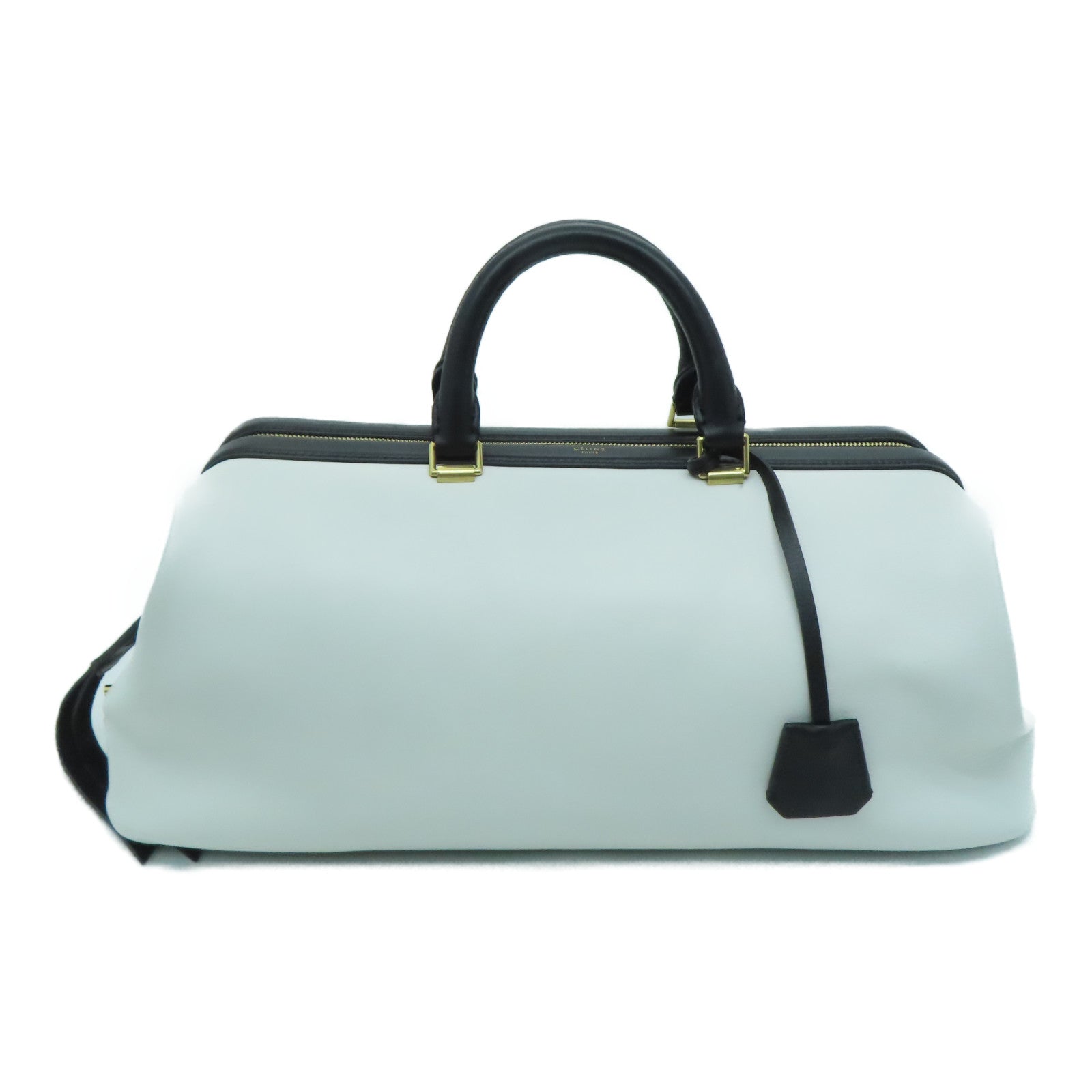 CELINE 牛皮皮革Long Frame Bag金扣手挽袋白色/黑色
