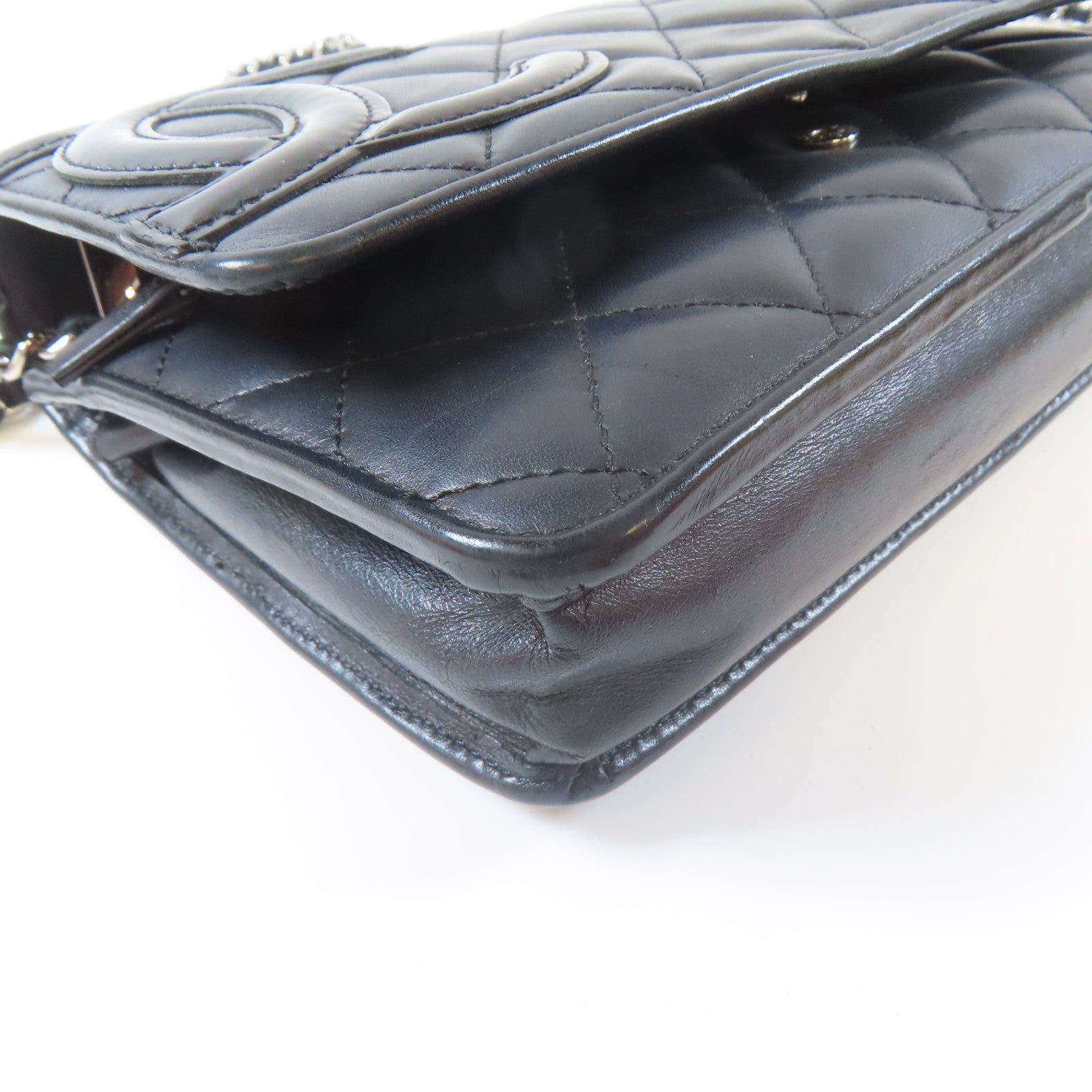 CHANEL 菱格牛皮皮革Cambon Wallet On Chain銀扣鏈帶肩背袋黑色