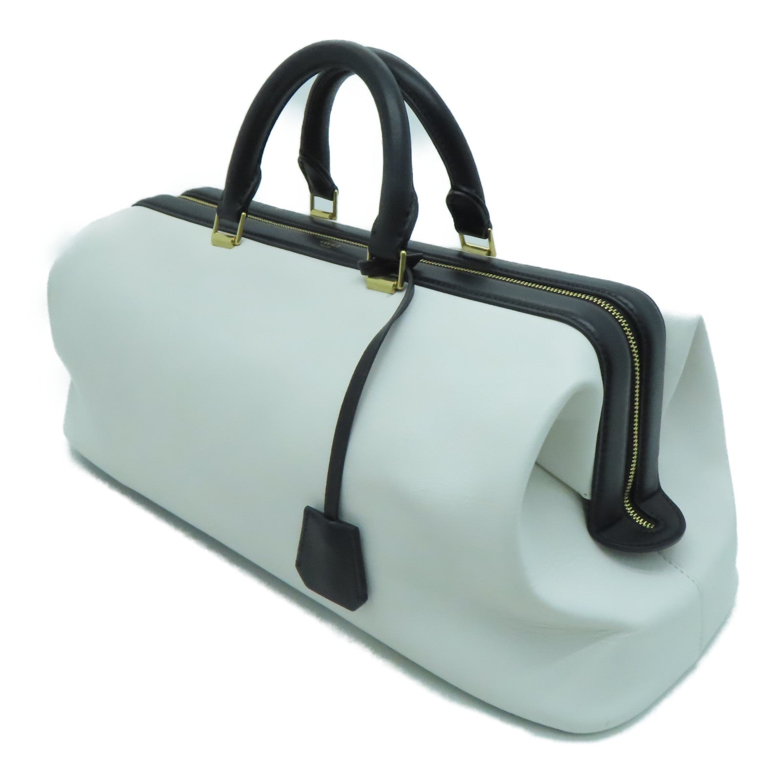 CELINE 牛皮皮革Long Frame Bag金扣手挽袋白色/黑色