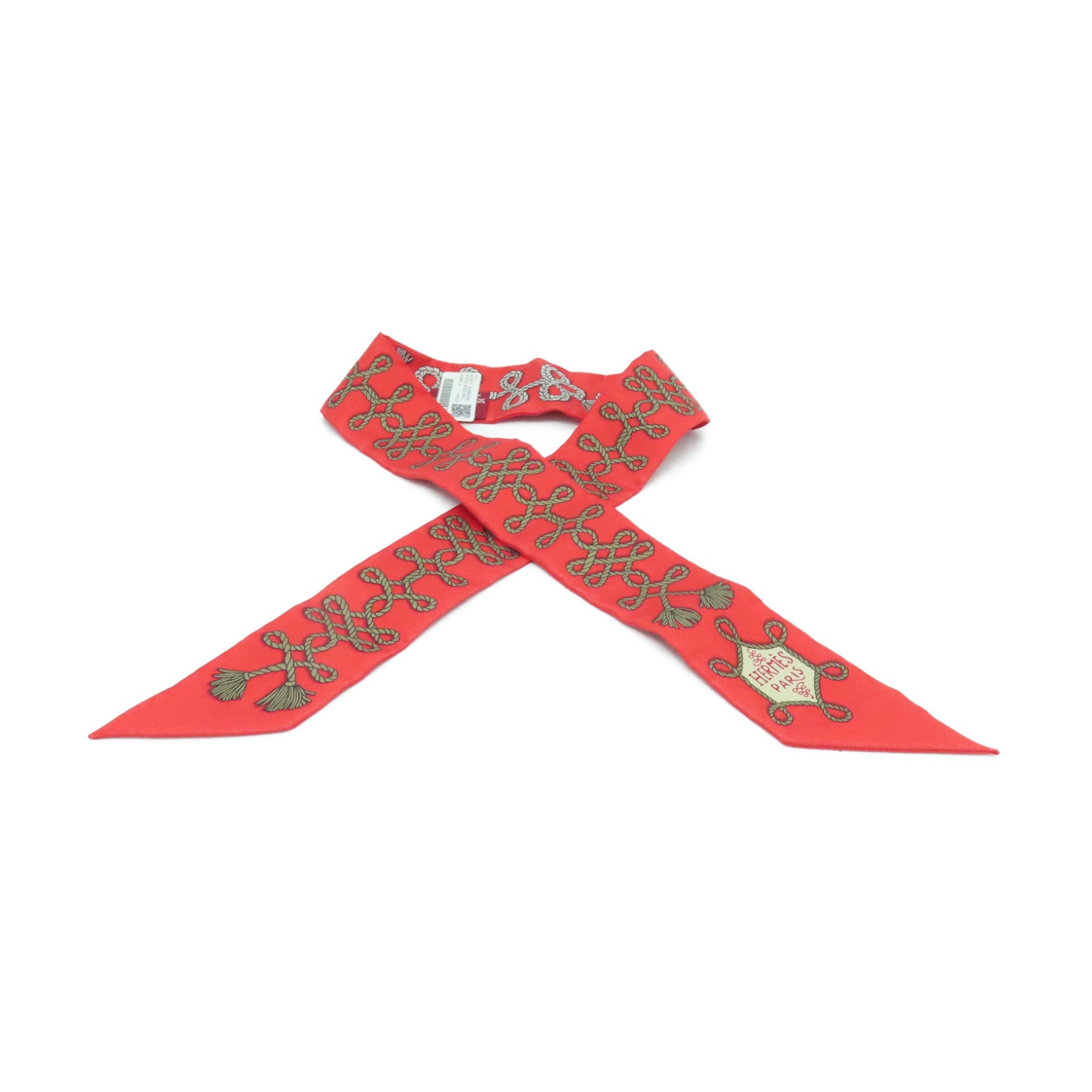 HERMES 絲質Twilly絲巾紅色/彩色