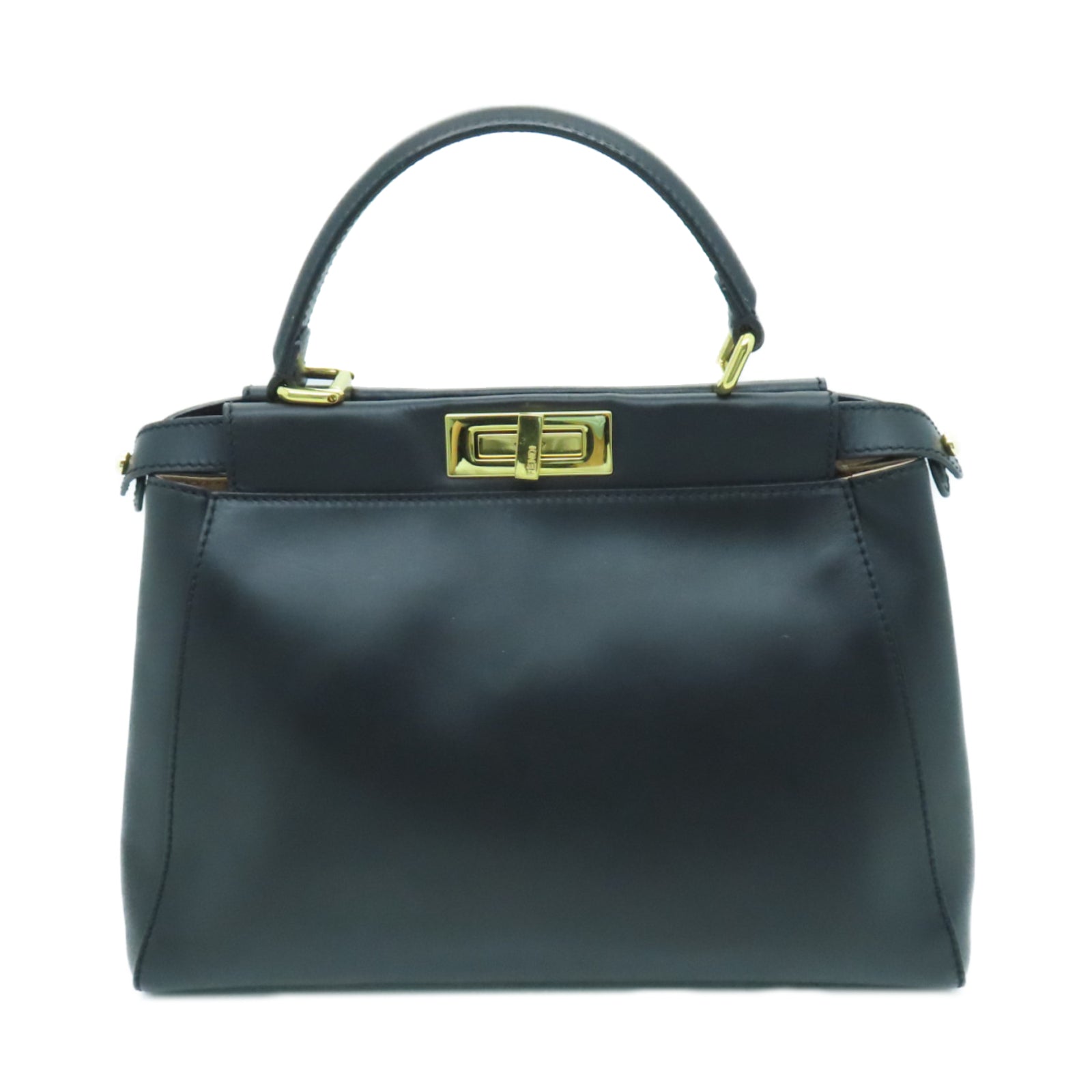 FENDI 【激減優惠】牛皮皮革Peekaboo金扣手挽袋黑色