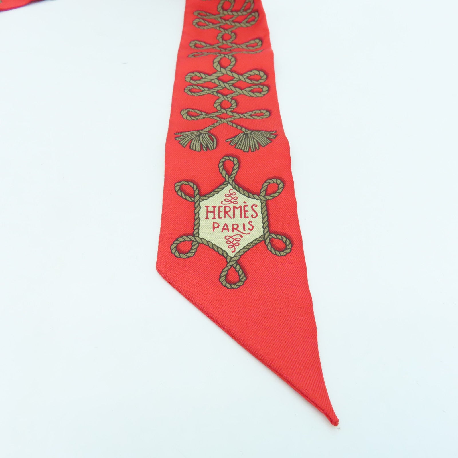 HERMES 絲質Twilly絲巾紅色/彩色