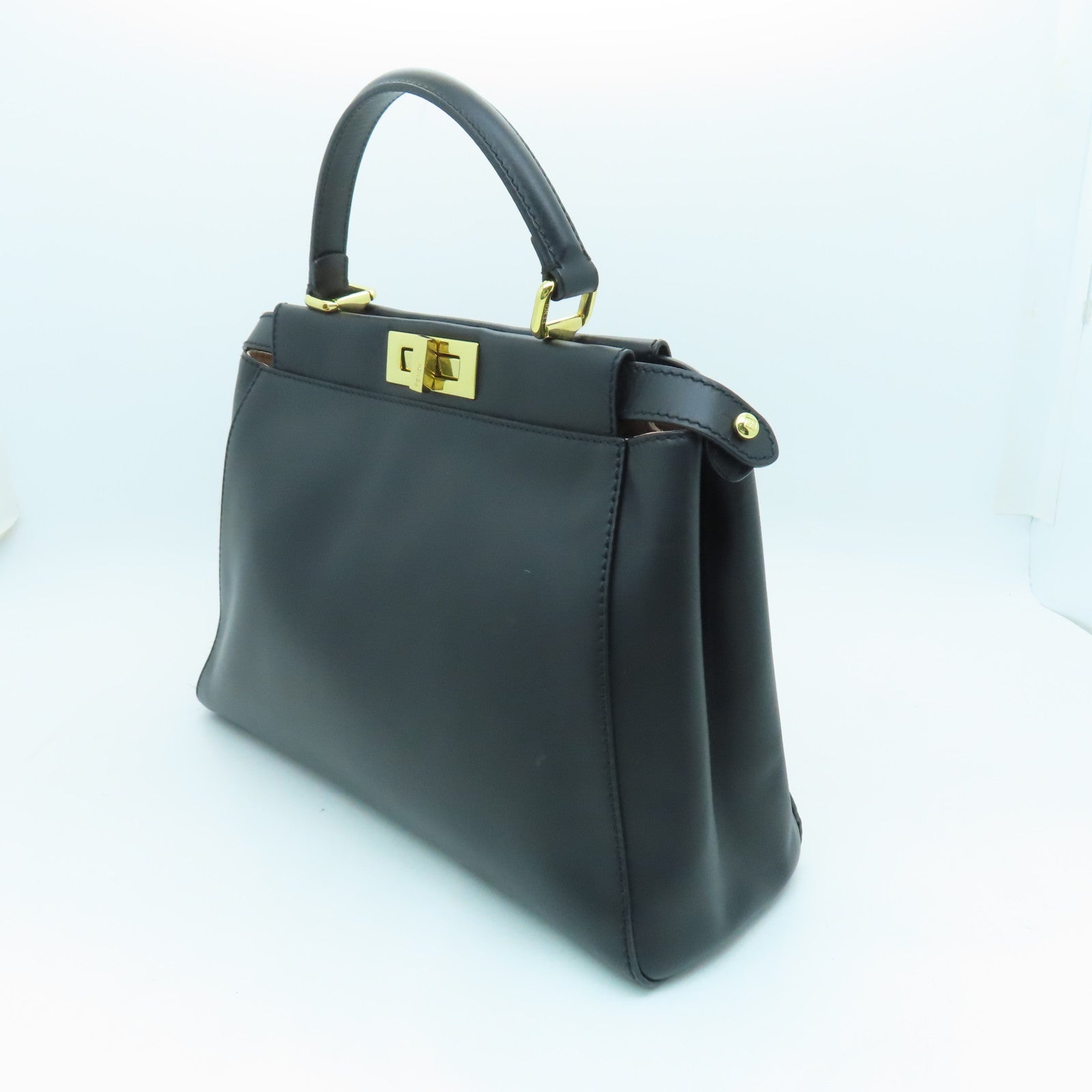 FENDI 【激減優惠】牛皮皮革Peekaboo金扣手挽袋黑色