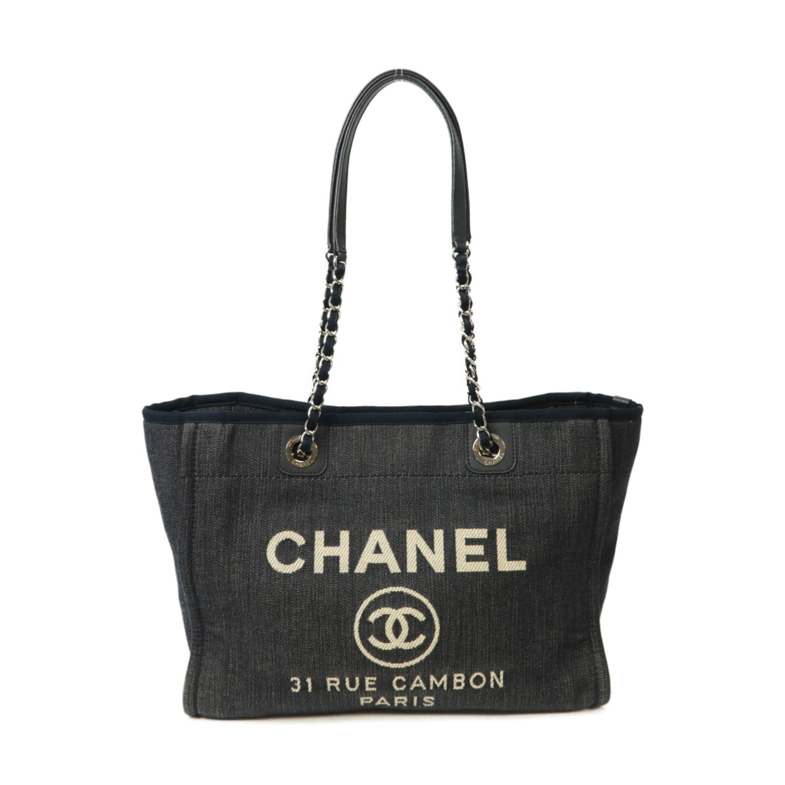 CHANEL 牛仔布Tote Bag銀扣手挽袋藍色