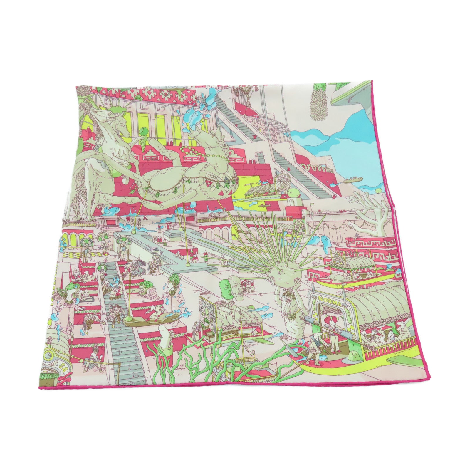 HERMES 絲質Scarf 90x90絲巾粉紅色/多色