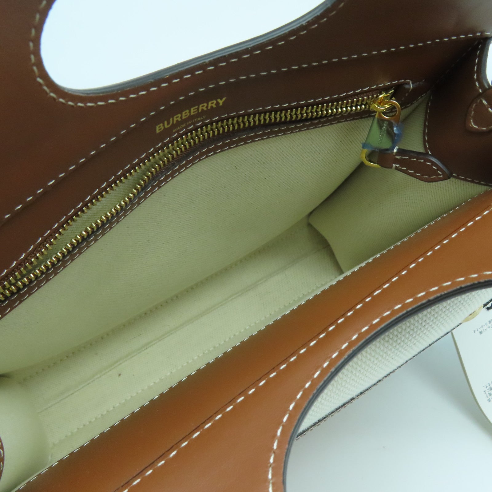 BURBERRY 皮革/帆布2 Way Shoulder Bag金扣手挽肩背兩用袋啡色/米色