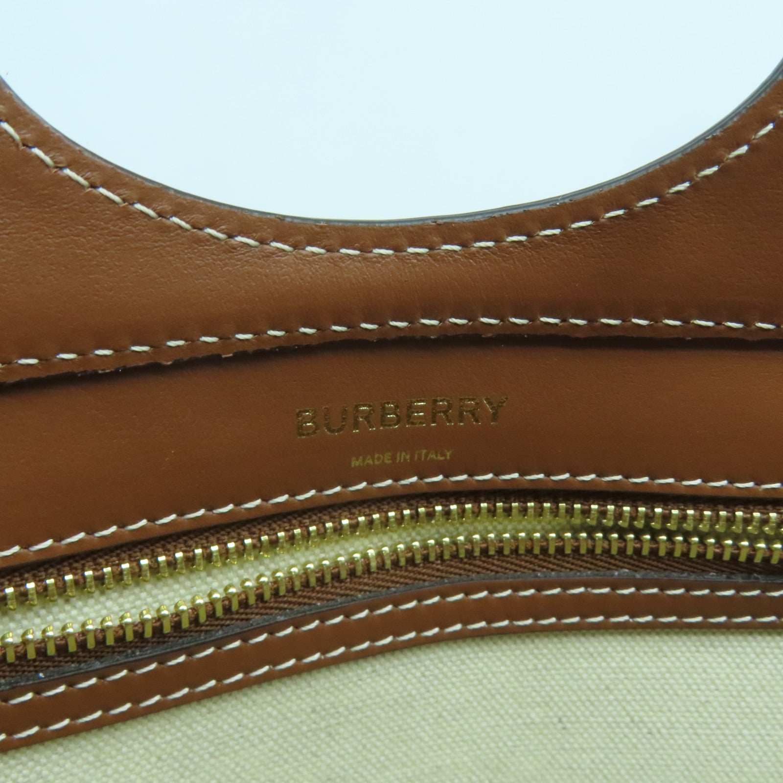 BURBERRY 皮革/帆布2 Way Shoulder Bag金扣手挽肩背兩用袋啡色/米色