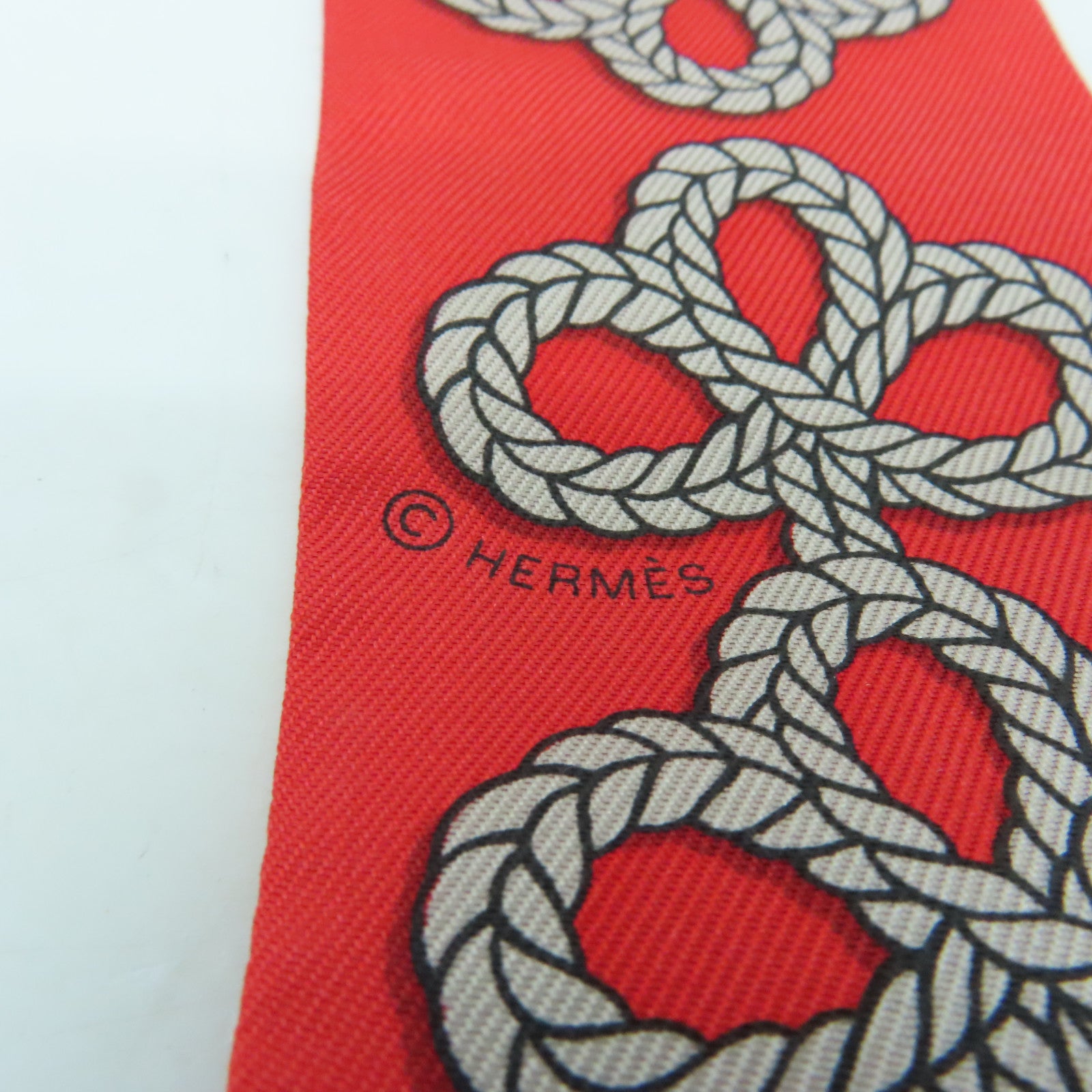HERMES 絲質Twilly絲巾紅色/彩色
