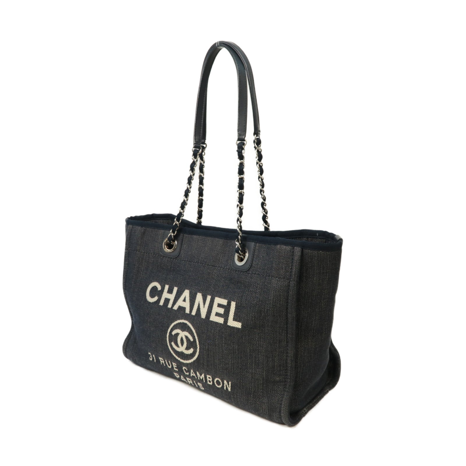 CHANEL 牛仔布Tote Bag銀扣手挽袋藍色