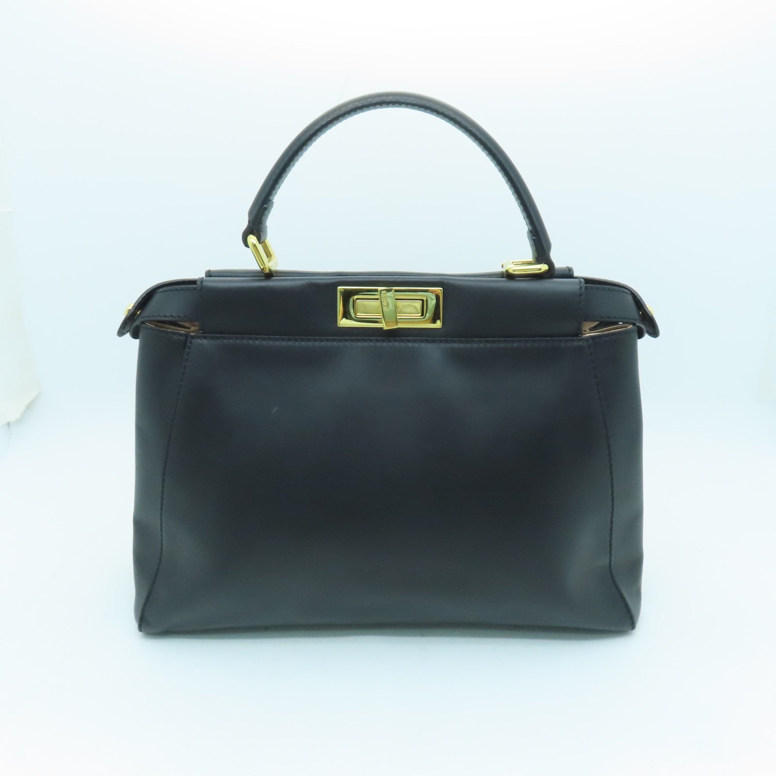 FENDI 【激減優惠】牛皮皮革Peekaboo金扣手挽袋黑色