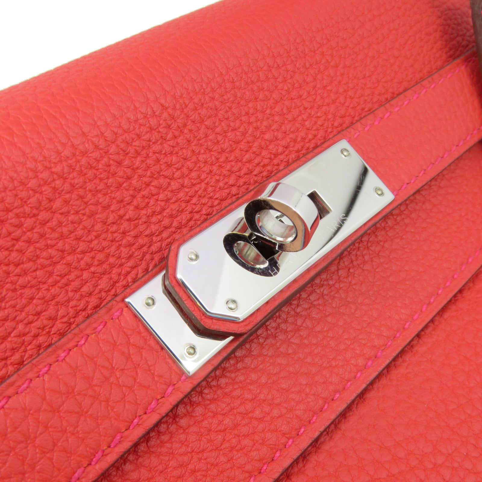 HERMES 【激減優惠】Togo皮革Kelly 35 2Way Shoulder Bag銀扣手挽肩背兩用袋Rouge Casaque紅色