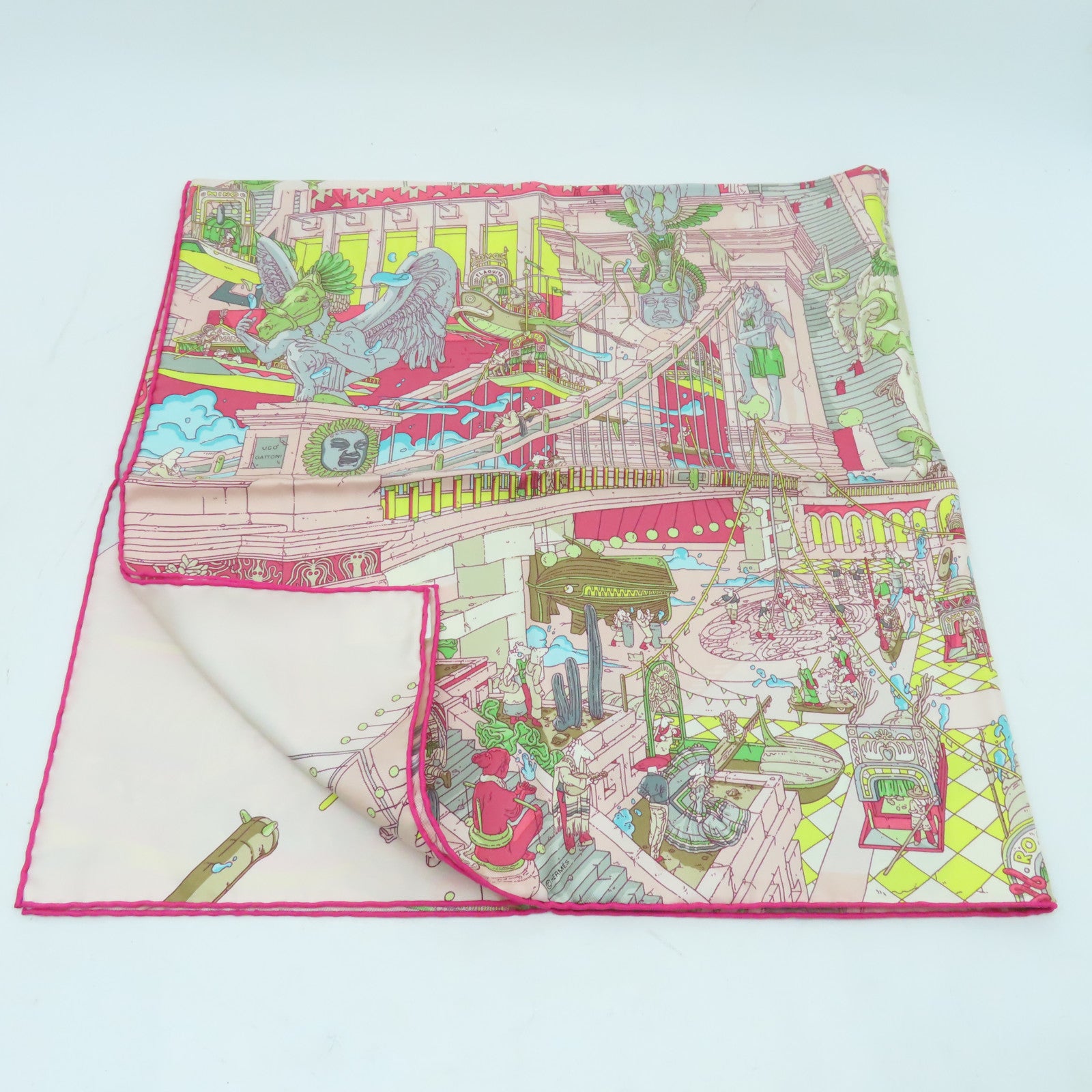 HERMES 絲質Scarf 90x90絲巾粉紅色/多色