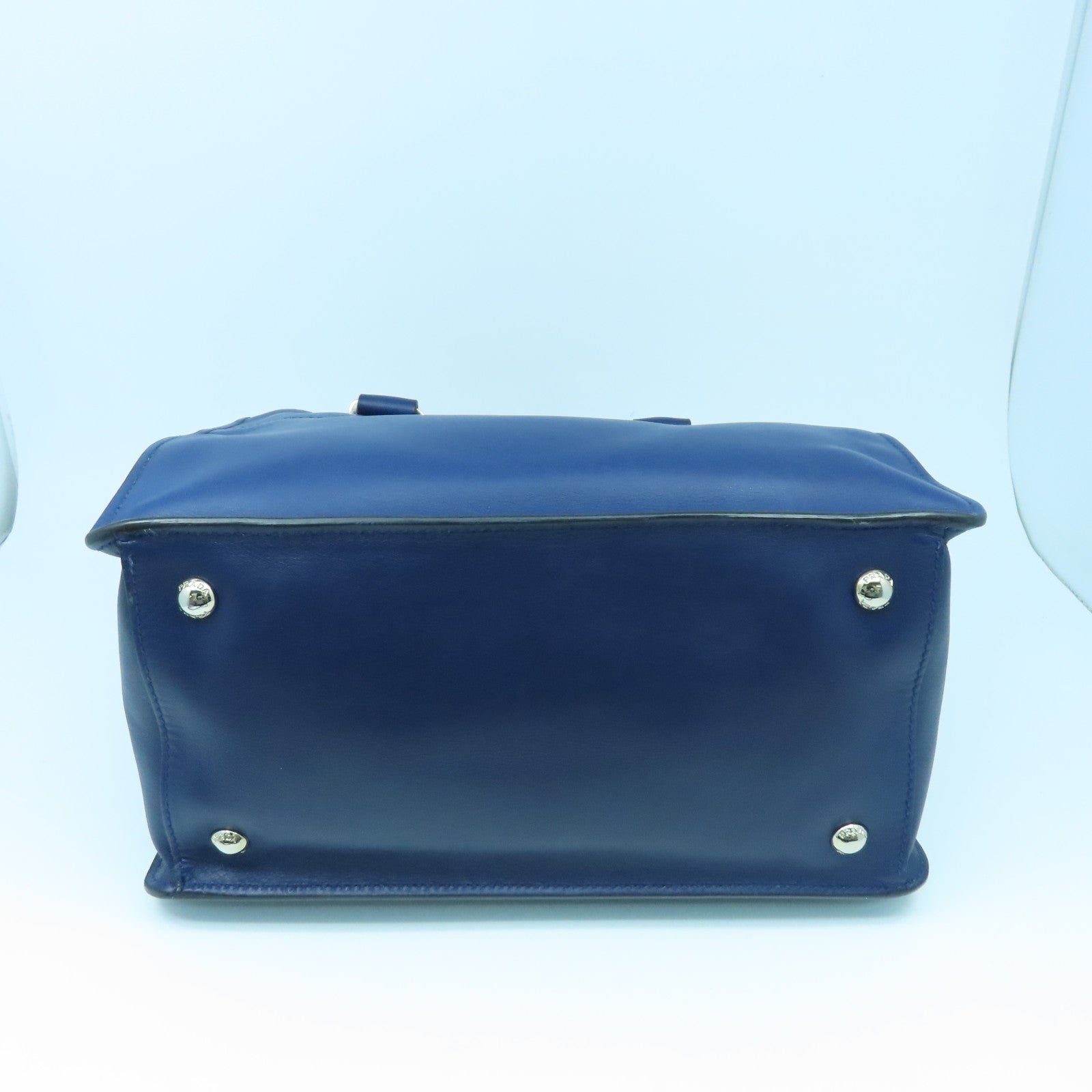 PRADA cowhide leather 2Way Bag silver buckle shoulder bag blue
