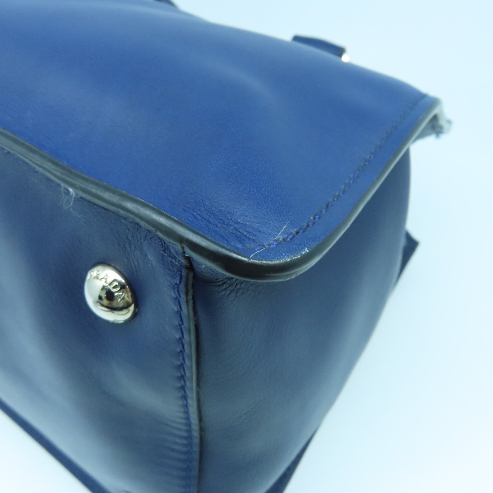 PRADA cowhide leather 2Way Bag silver buckle shoulder bag blue