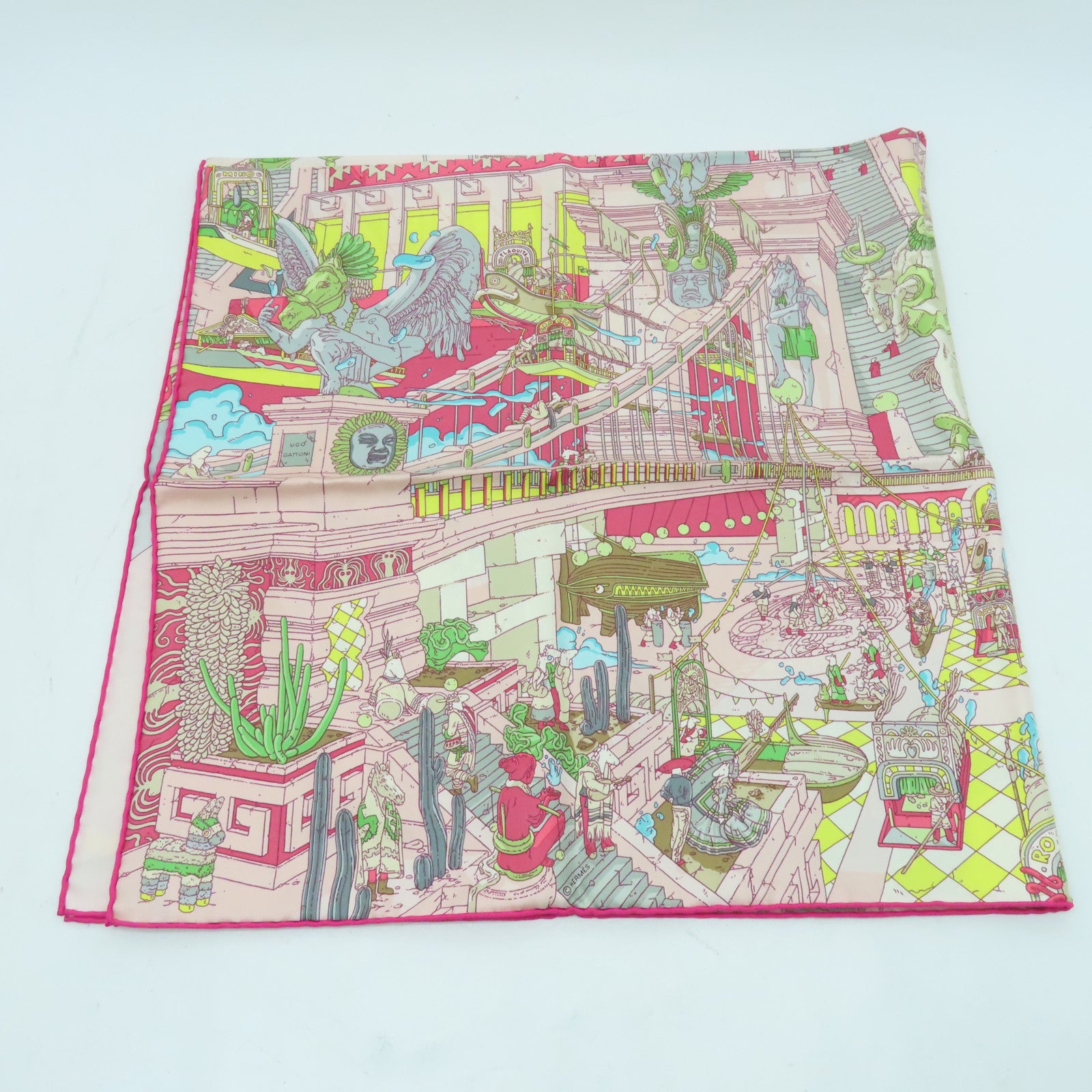 HERMES 絲質Scarf 90x90絲巾粉紅色/多色