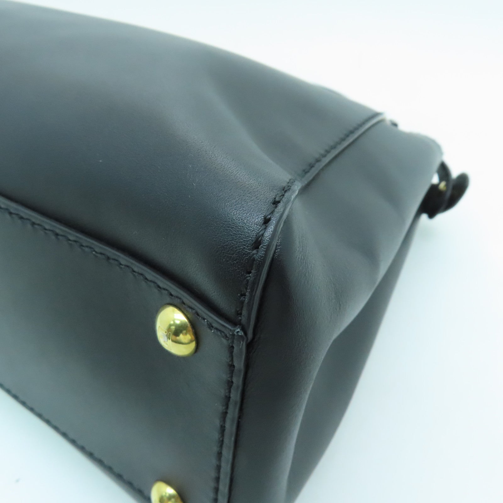 FENDI 【激減優惠】牛皮皮革Peekaboo金扣手挽袋黑色