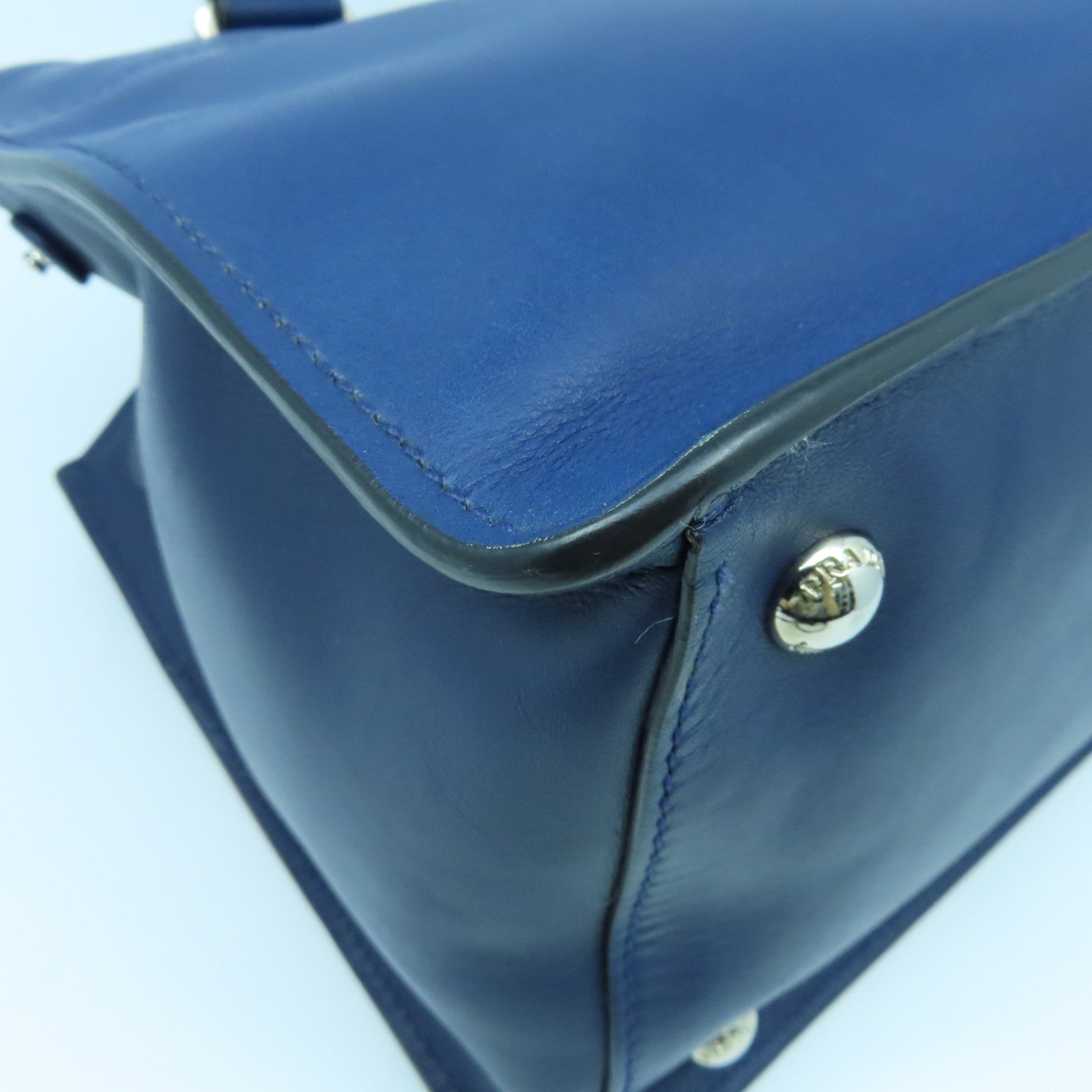 PRADA cowhide leather 2Way Bag silver buckle shoulder bag blue