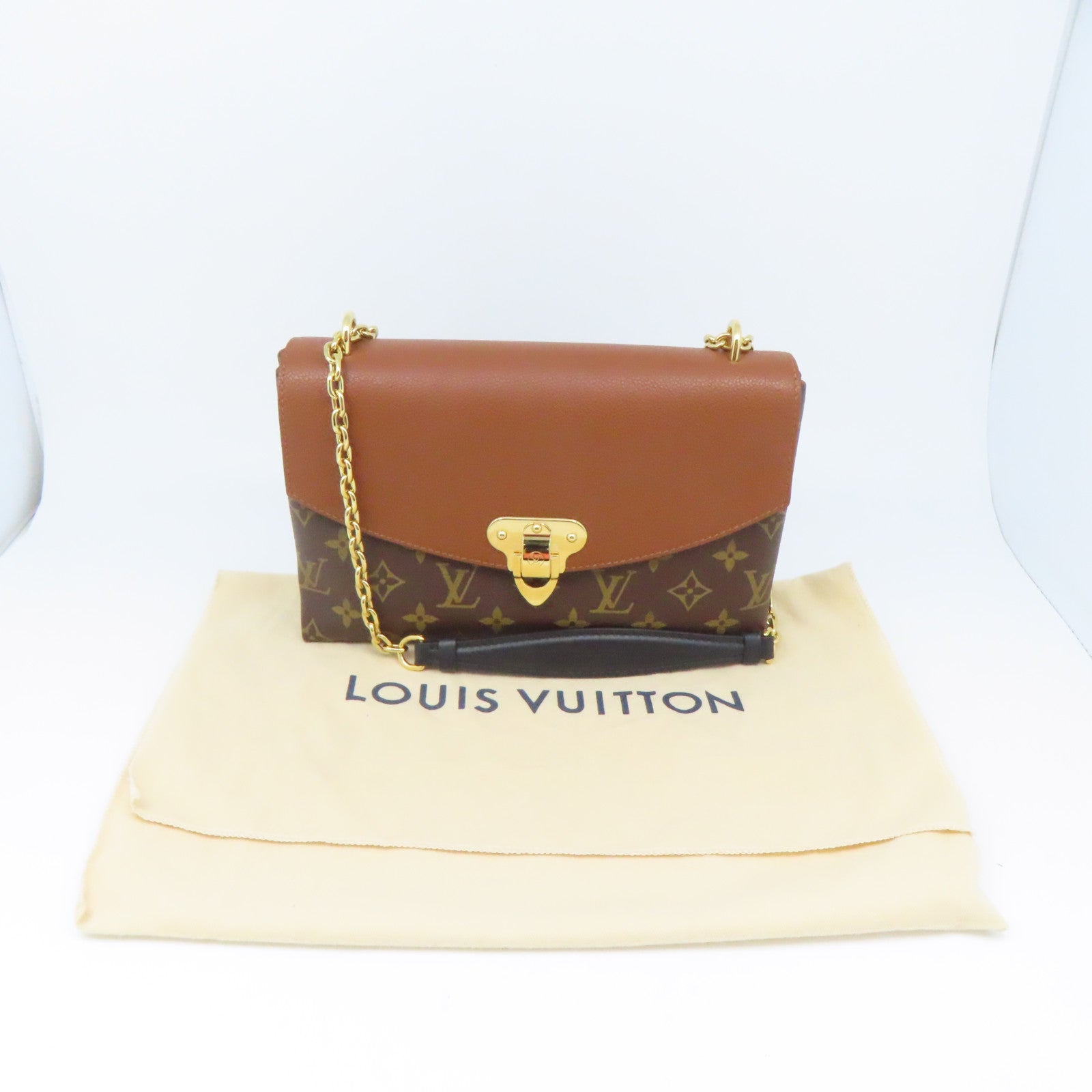 LOUIS VUITTON Monogram Saint Placide Gold Buckle Chain Shoulder Bag Brown