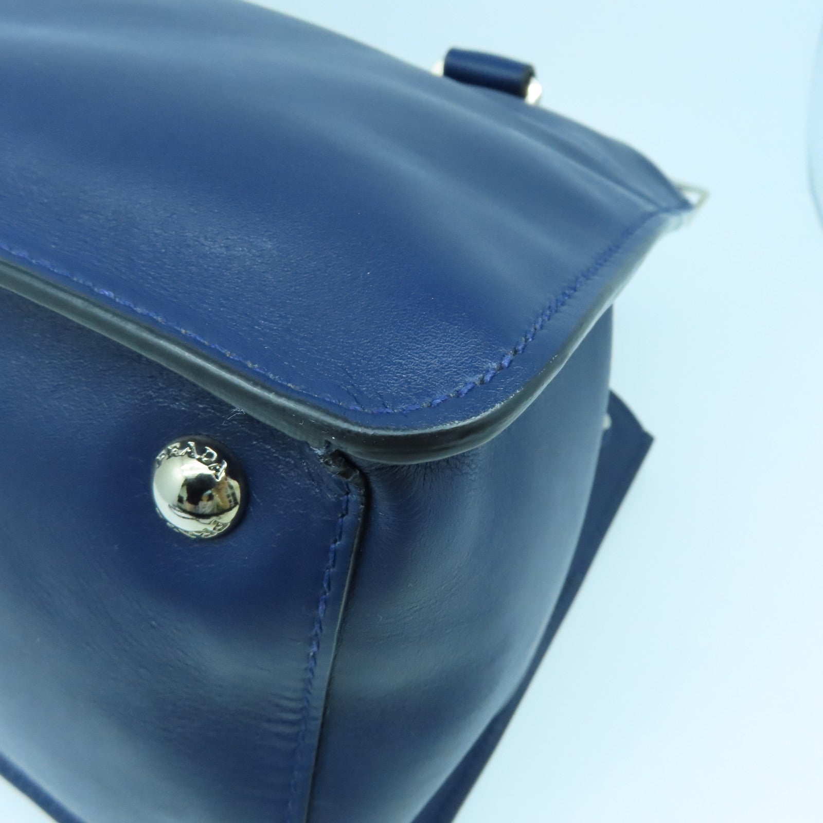 PRADA cowhide leather 2Way Bag silver buckle shoulder bag blue