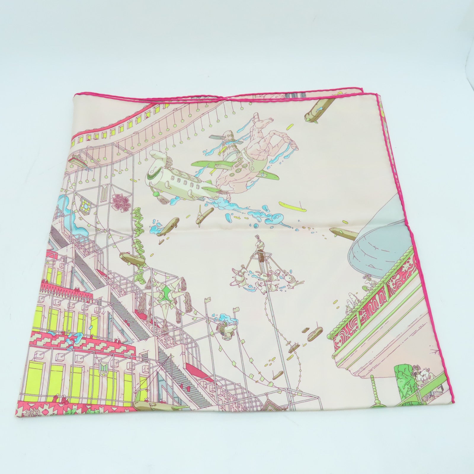 HERMES 絲質Scarf 90x90絲巾粉紅色/多色