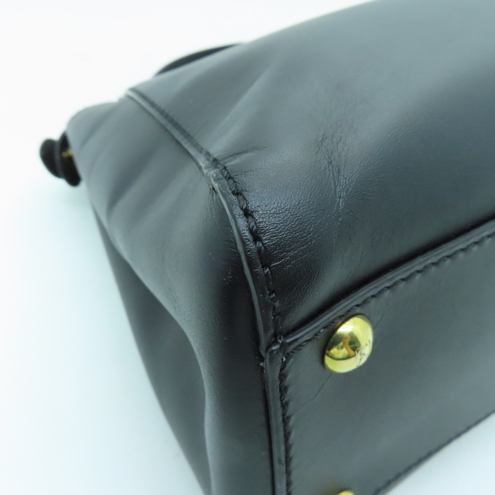 FENDI 【激減優惠】牛皮皮革Peekaboo金扣手挽袋黑色