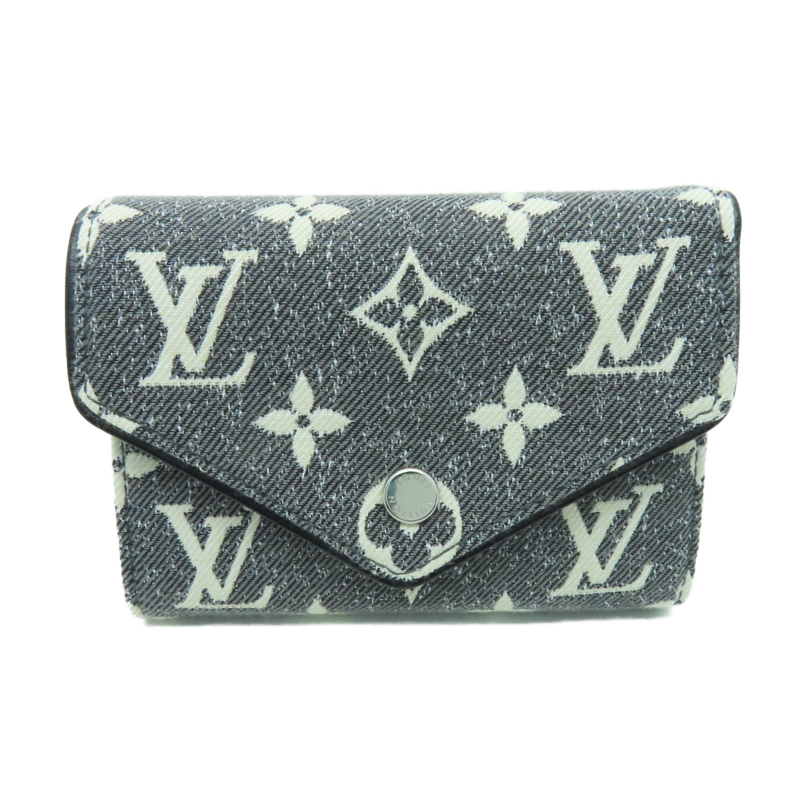 LOUIS VUITTON Monogram Jacquard Denim/皮革Victorine Wallet銀扣錢包灰色