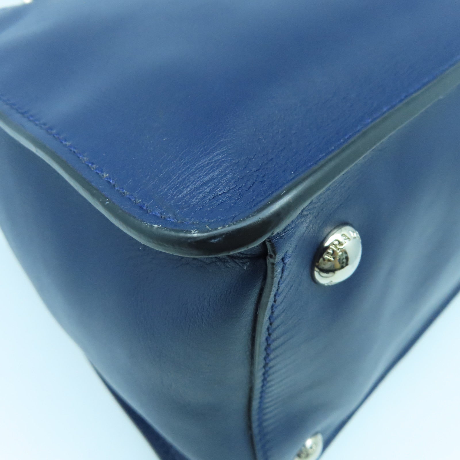 PRADA cowhide leather 2Way Bag silver buckle shoulder bag blue