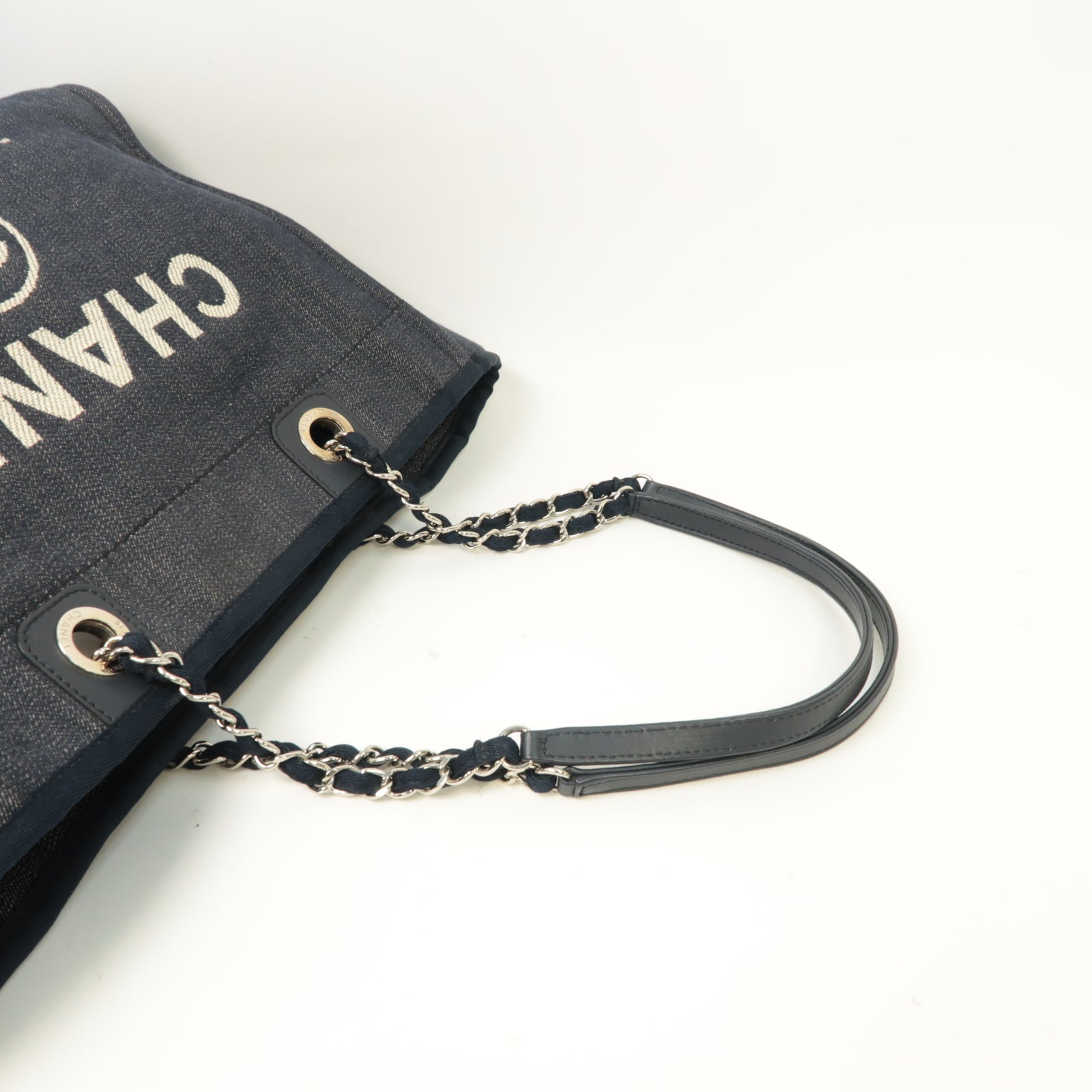 CHANEL 牛仔布Tote Bag銀扣手挽袋藍色