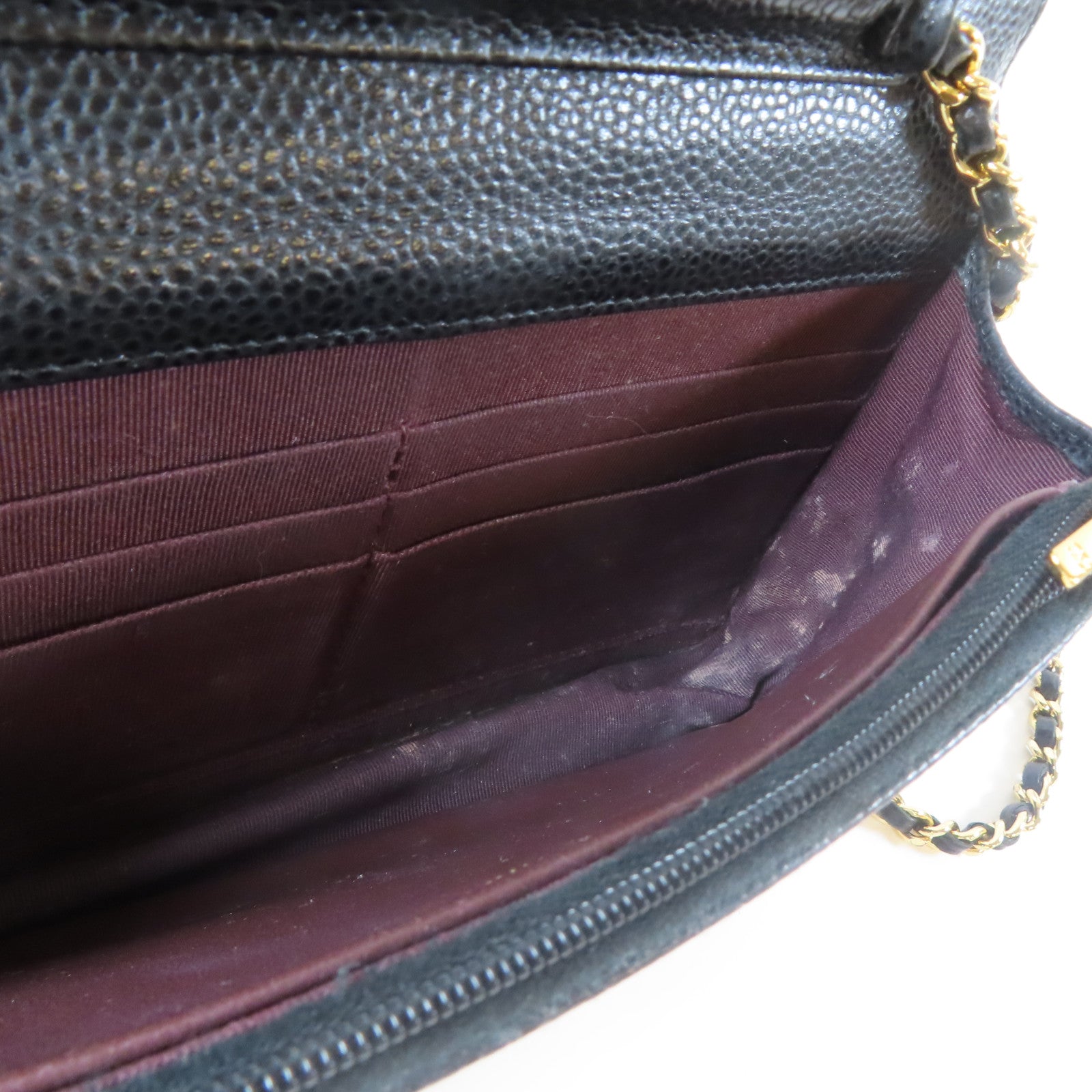 CHANEL 菱格Caviar皮革Wallet On Chain金扣鏈帶肩背袋黑色