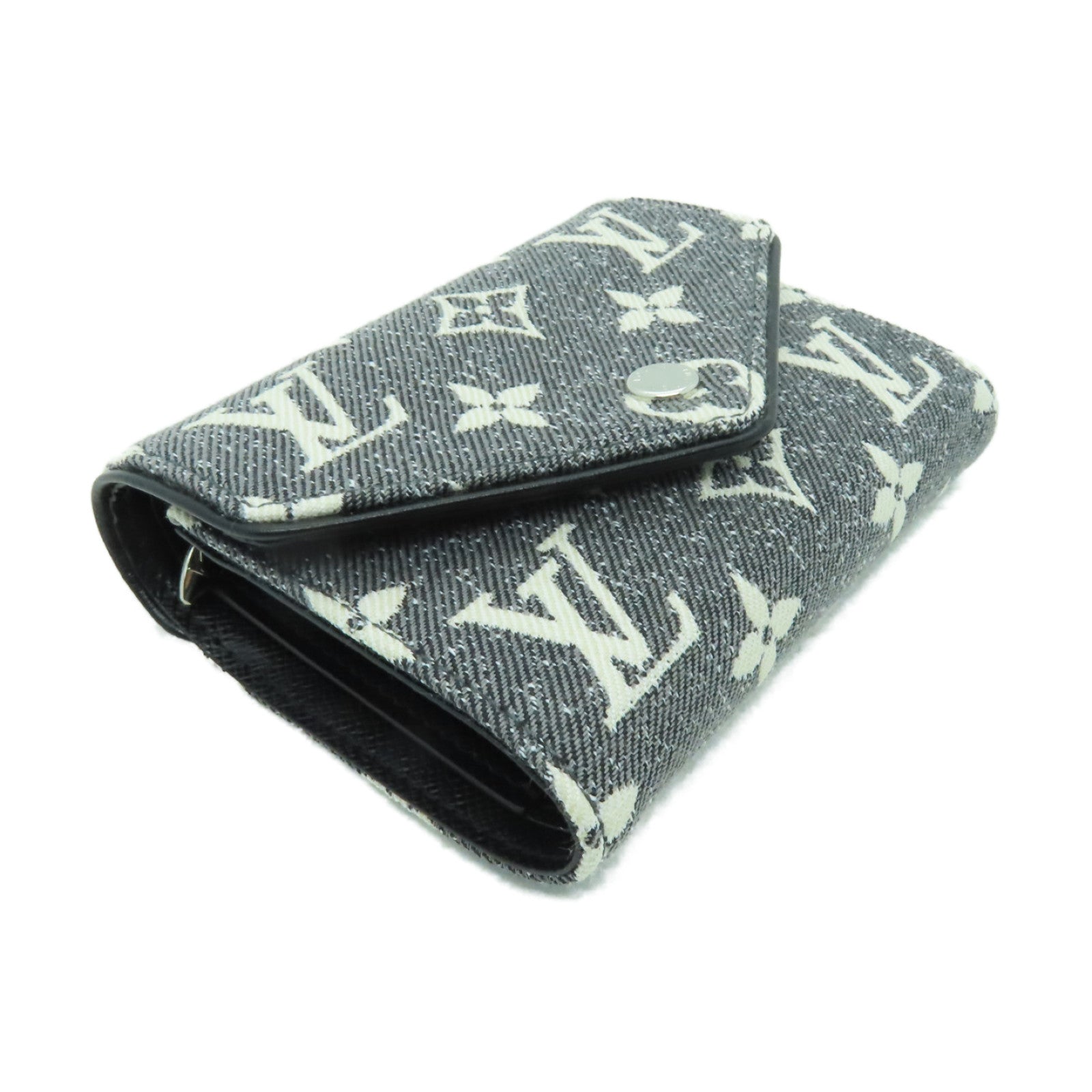 LOUIS VUITTON Monogram Jacquard Denim/皮革Victorine Wallet銀扣錢包灰色