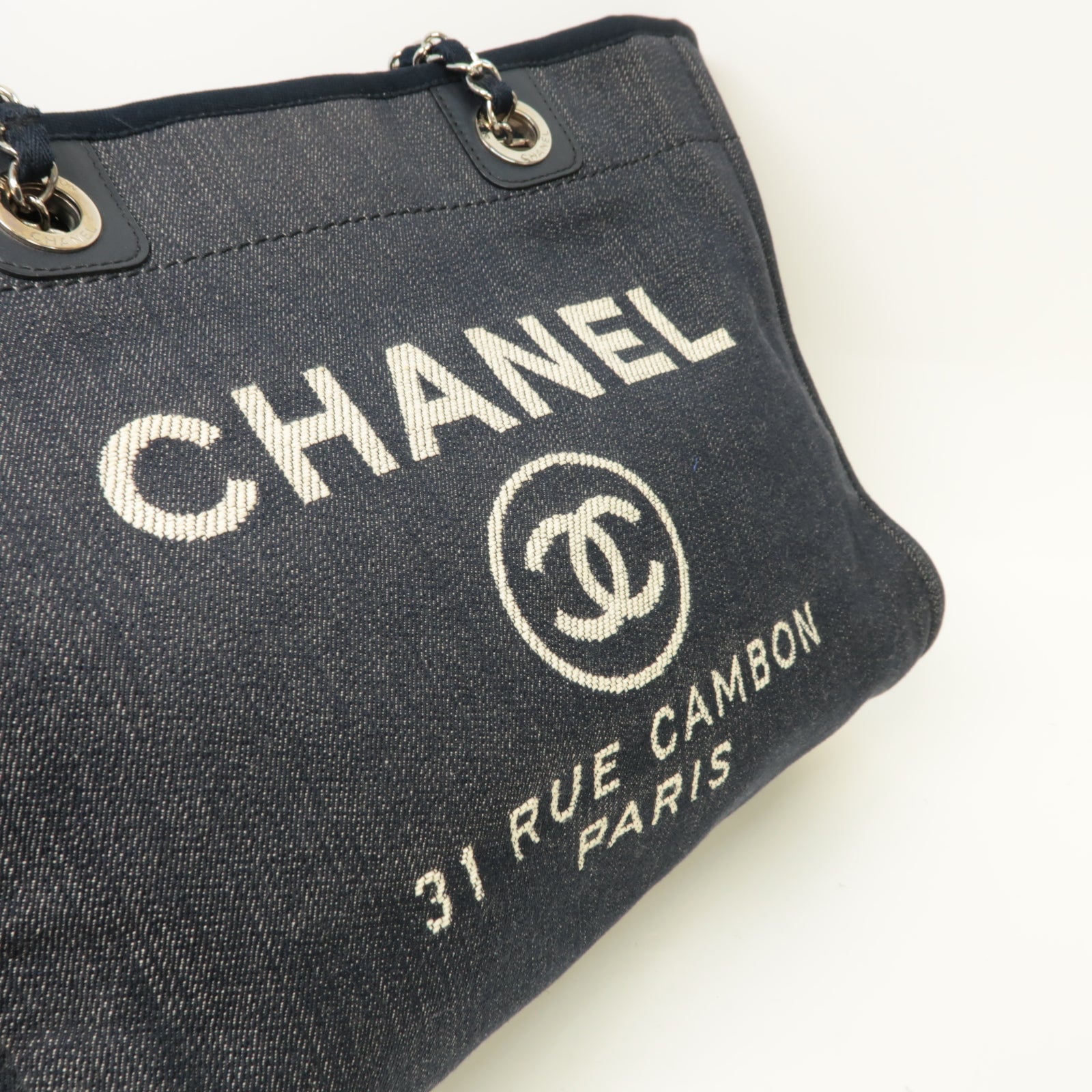 CHANEL 牛仔布Tote Bag銀扣手挽袋藍色