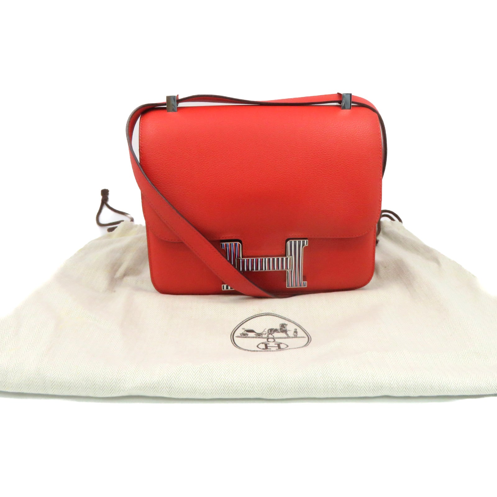 HERMES 【激减优惠】Swift皮革Constance 24 Shoulder Bag银扣肩背袋红色