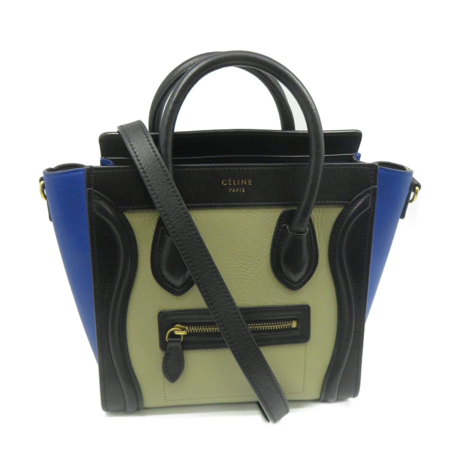 CELINE 牛皮皮革Nano Luggage金扣手挽肩背兩用袋米色/黒色/藍色