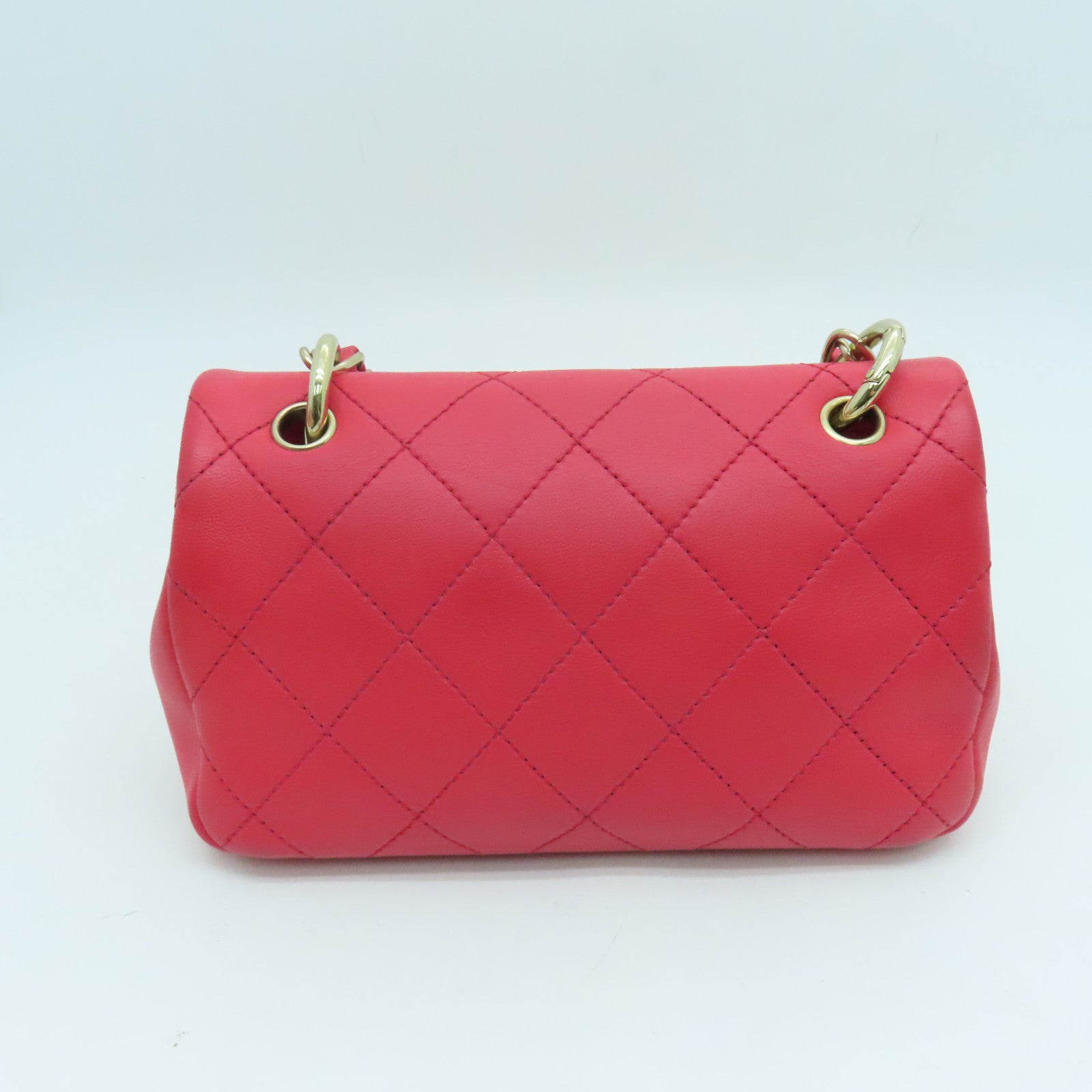 CHANEL 菱格牛皮皮革Chain Shoulder金扣肩背袋红色