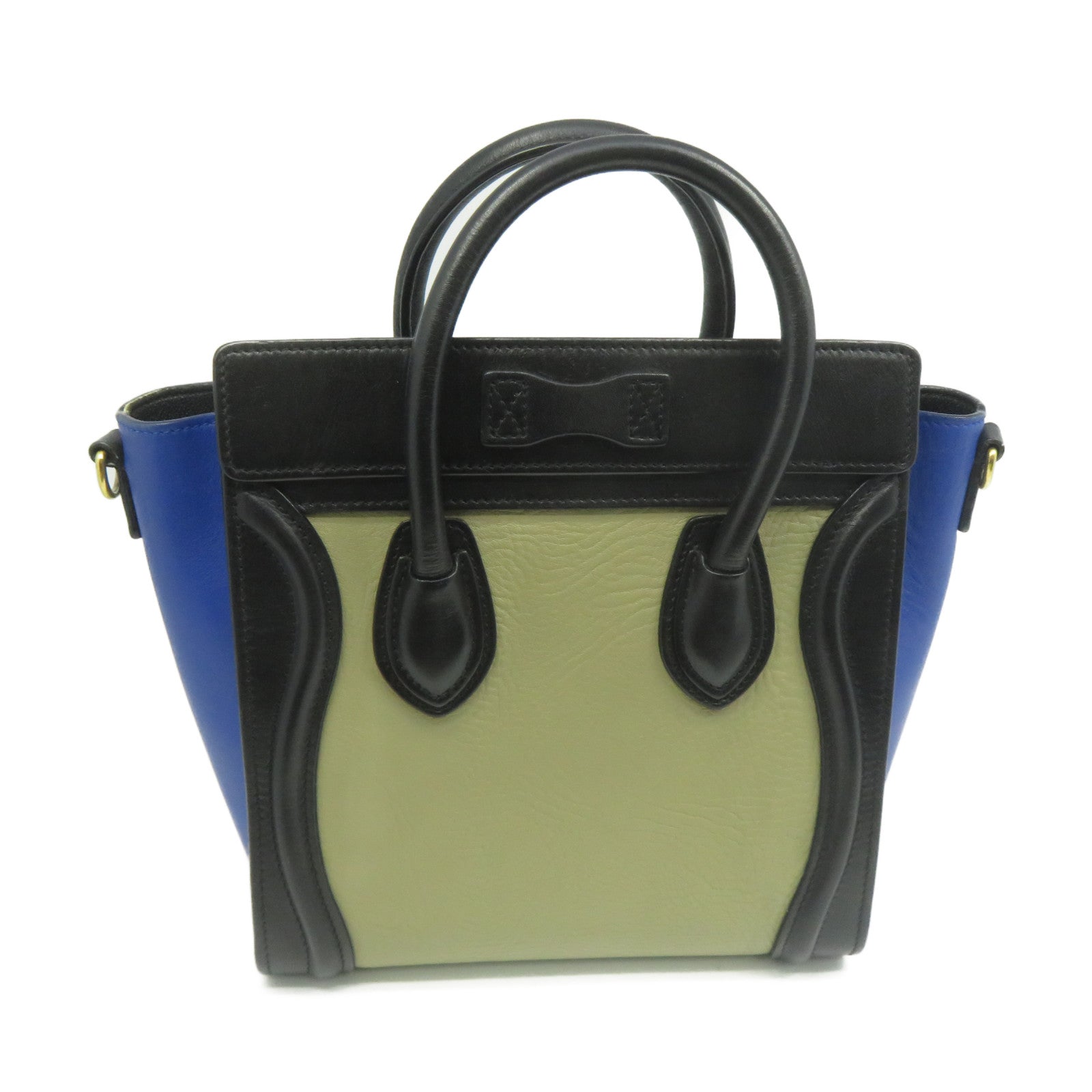 CELINE 牛皮皮革Nano Luggage金扣手挽肩背兩用袋米色/黒色/藍色