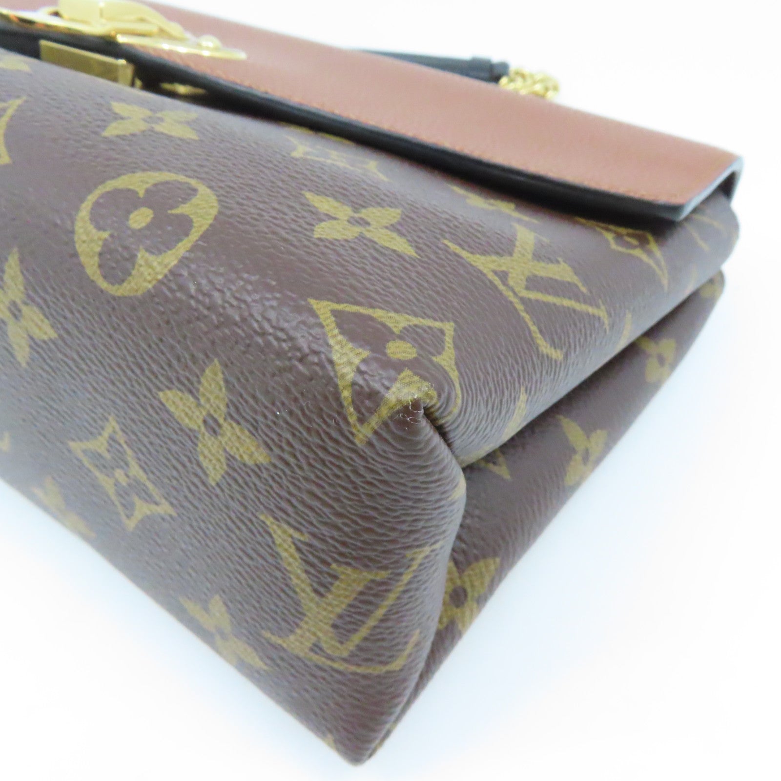 LOUIS VUITTON Monogram Saint Placide Gold Buckle Chain Shoulder Bag Brown