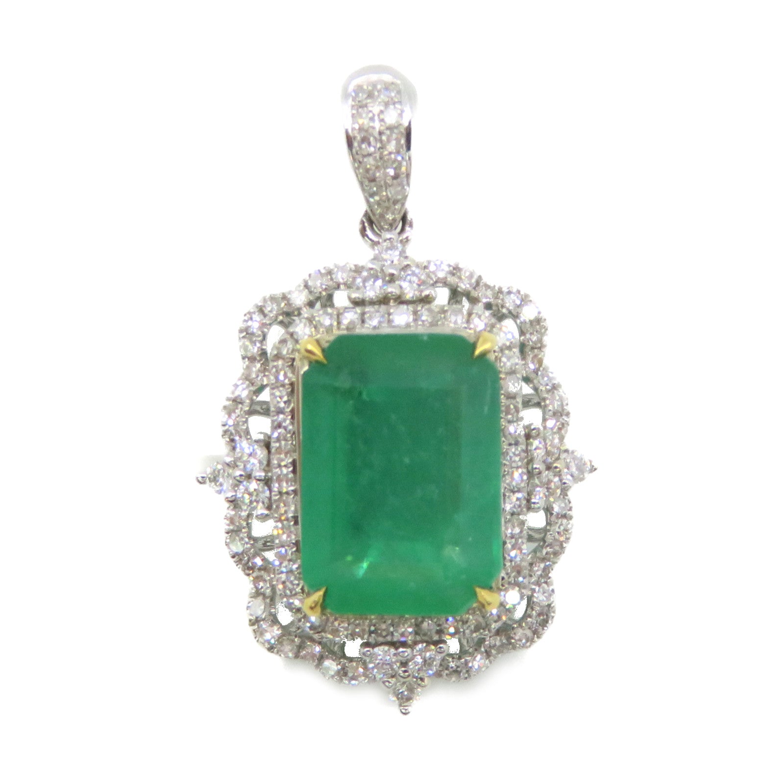 JEWELRY [Sharp Discount] 18K White Gold/2.92ct Emerald/Diamond Emerald Pendant Top Pendant Headband