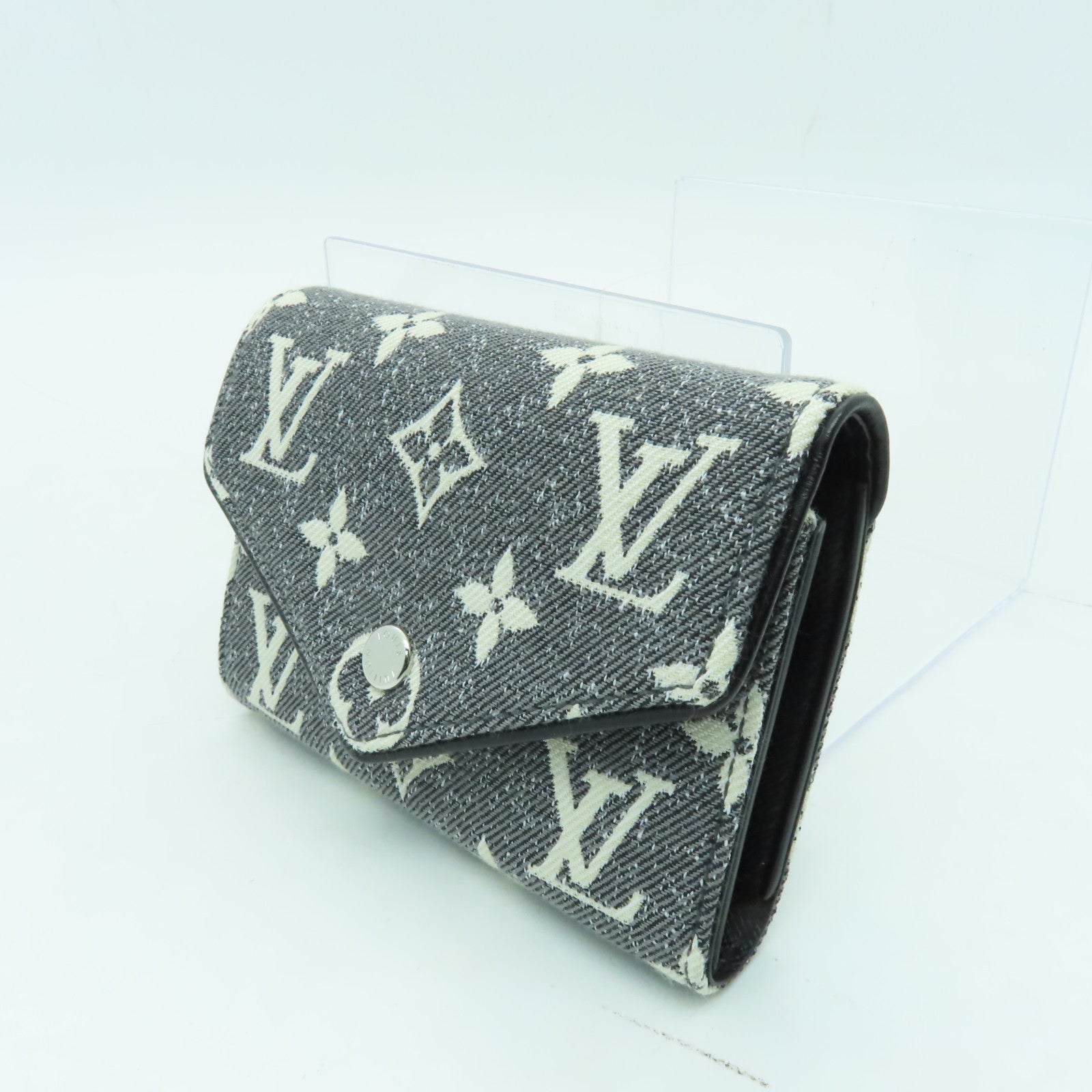 LOUIS VUITTON Monogram Jacquard Denim/皮革Victorine Wallet銀扣錢包灰色