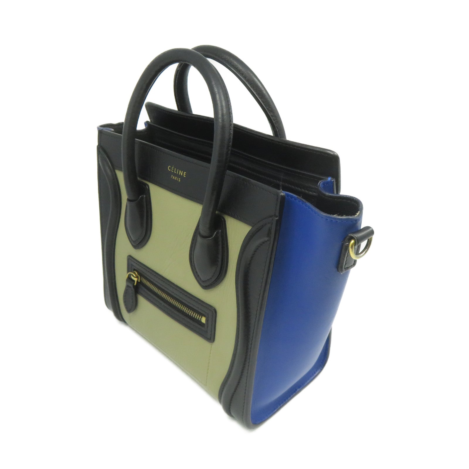 CELINE 牛皮皮革Nano Luggage金扣手挽肩背兩用袋米色/黒色/藍色