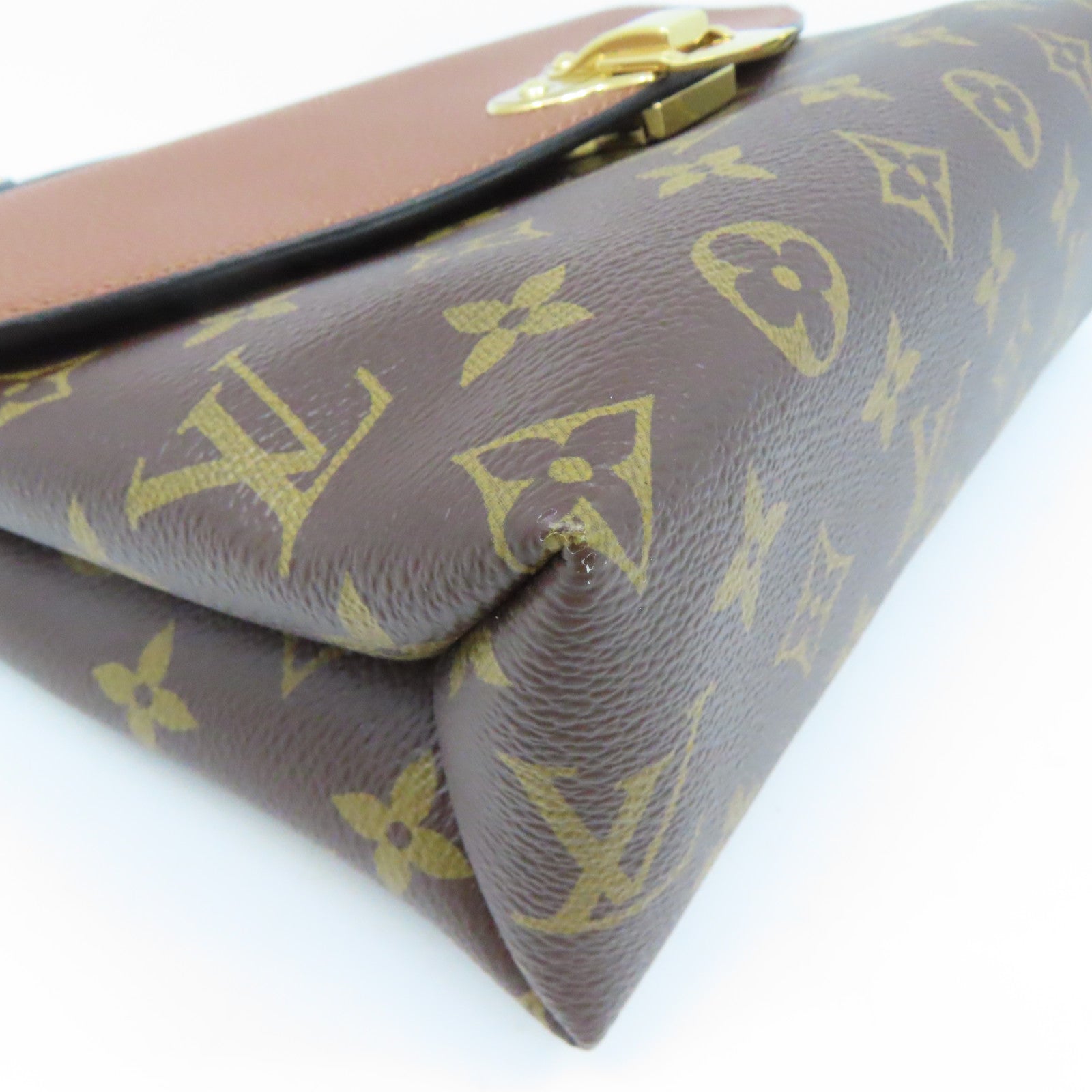 LOUIS VUITTON Monogram Saint Placide Gold Buckle Chain Shoulder Bag Brown