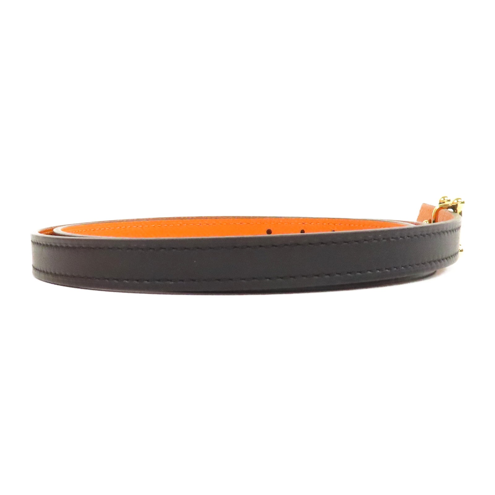 HERMES Epsom皮革Belt 80cm金扣皮帶黑色/橙色